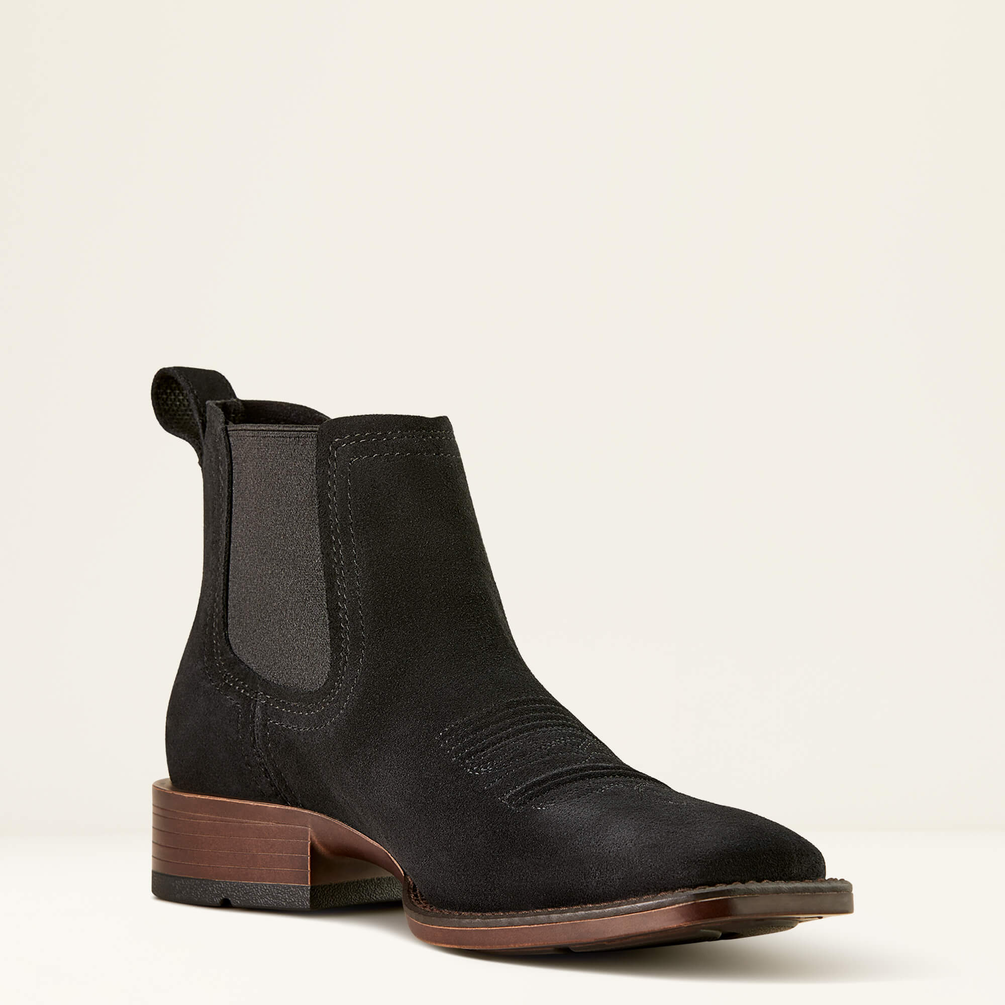 Booker Chelsea Wide Square Toe Western Boot Medial - BLACK SUEDE