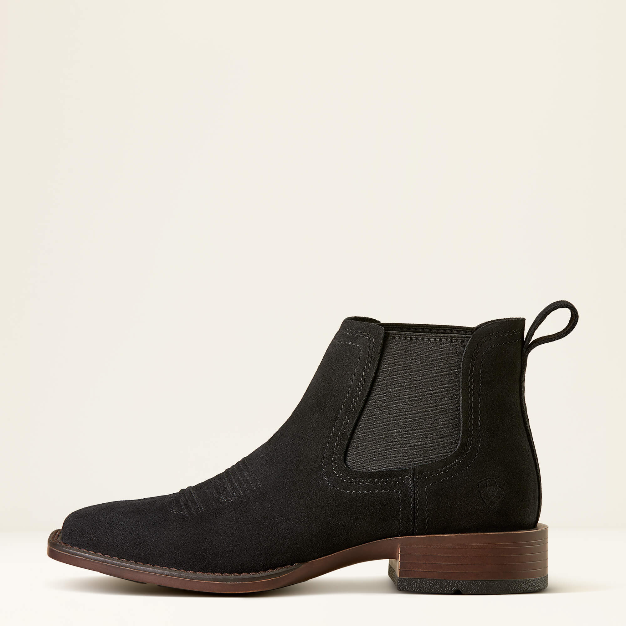 Booker Chelsea Wide Square Toe Western Boot Side - BLACK SUEDE