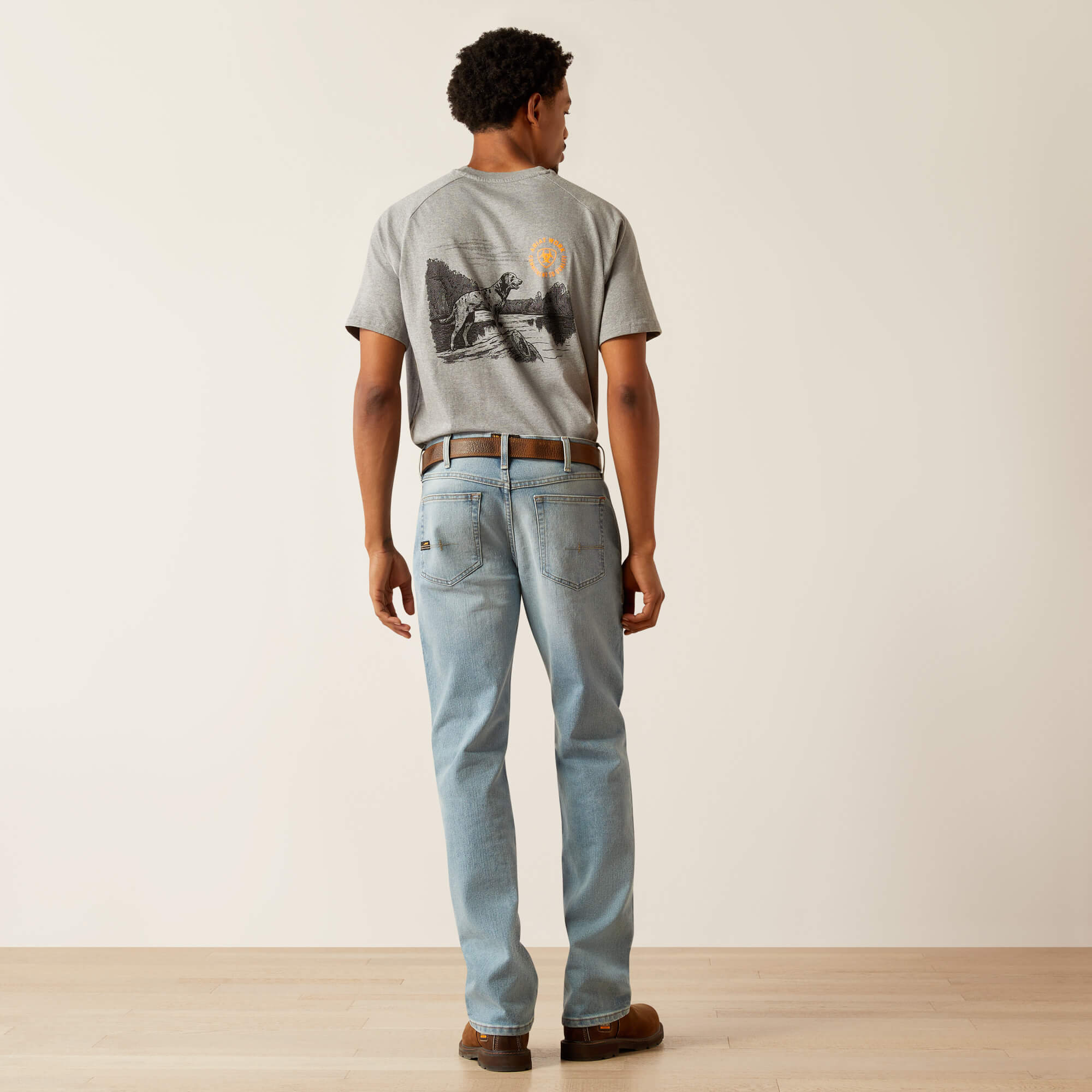 Rebar M4 Relaxed DuraStretch Basic Stackable Straight Leg Jean Back - SHORELINE