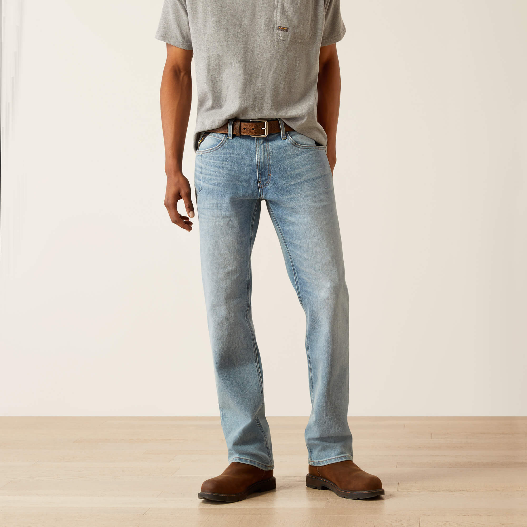 Rebar M4 Relaxed DuraStretch Basic Stackable Straight Leg Jean Front - SHORELINE