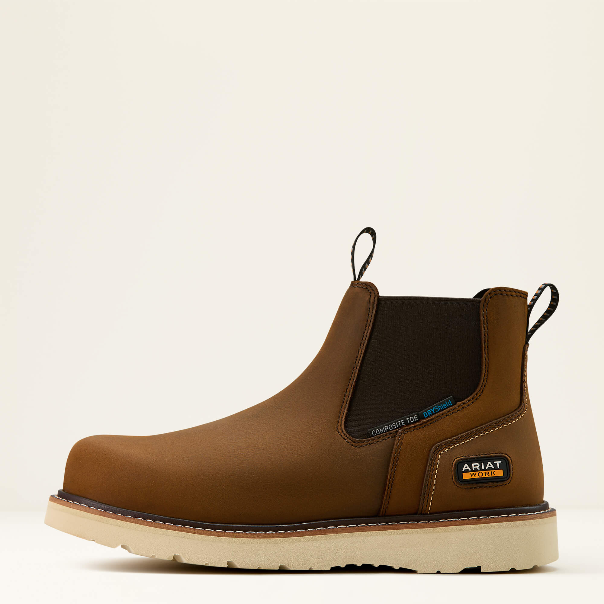 Rebar Wedge Chelsea Waterproof Composite Toe Work Boot Side - DISTRESSED BROWN