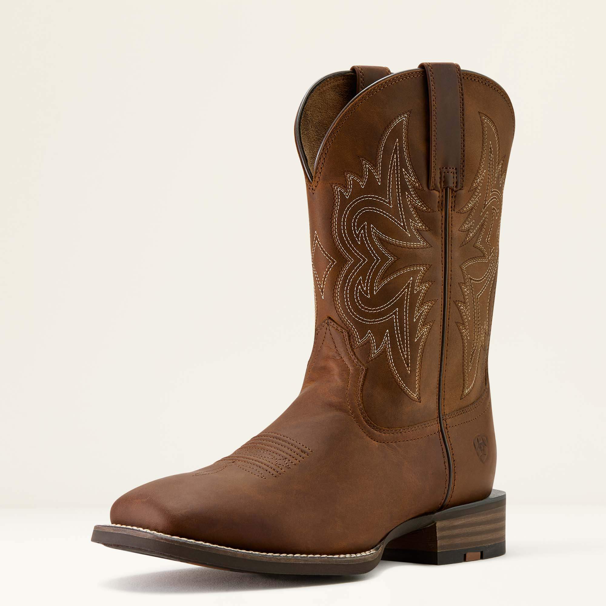 Western Big Rig Wide Square Toe Cowboy Boot 3-4 Front - DISTRESSED BROWN