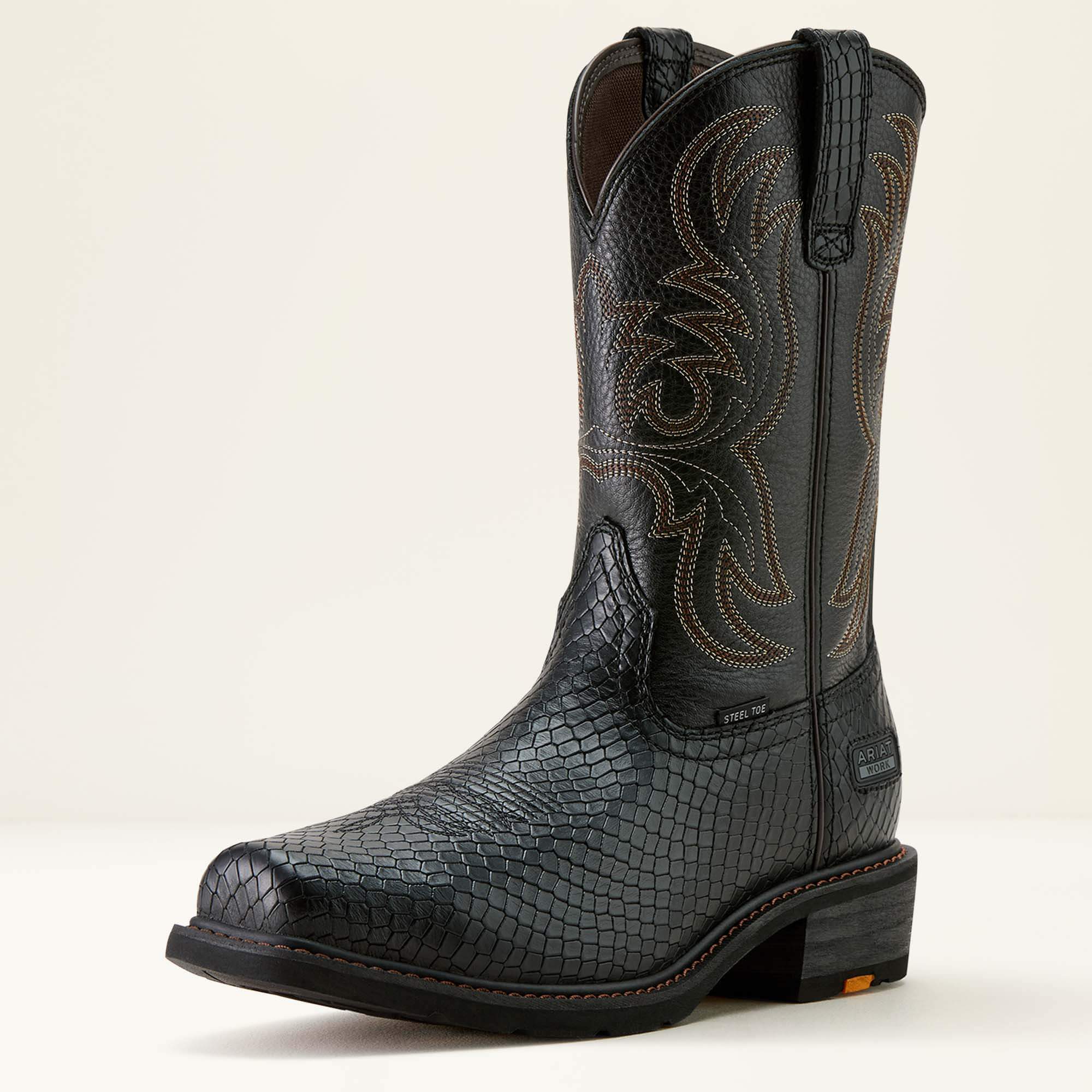 Ironside Square Toe Steel Toe Work Boot 3-4 Front - BLACK DRAGON PRINT|BLACK