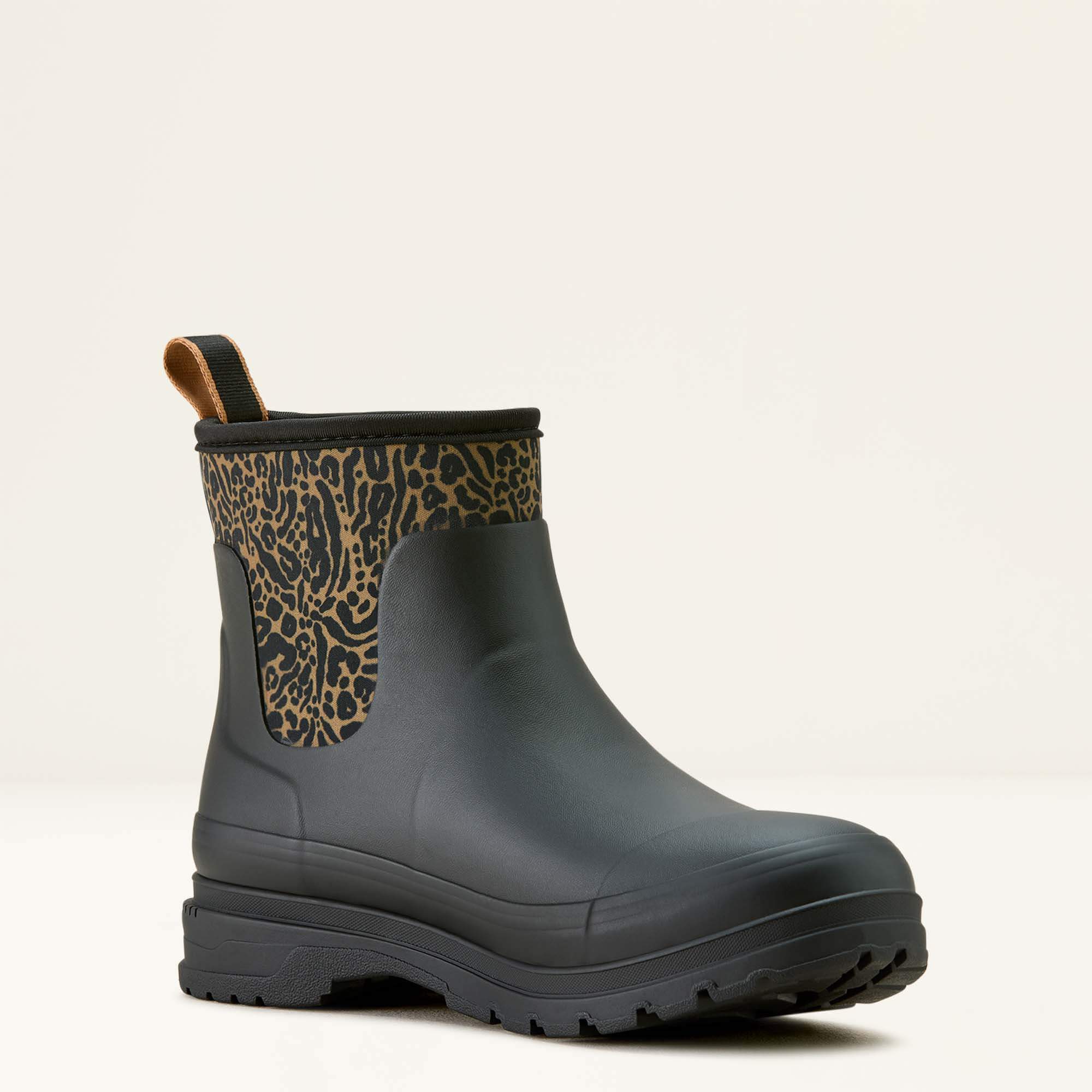 Kelmarsh Shortie Rubber Boot Medial - BLACK|OCELOT PRINT