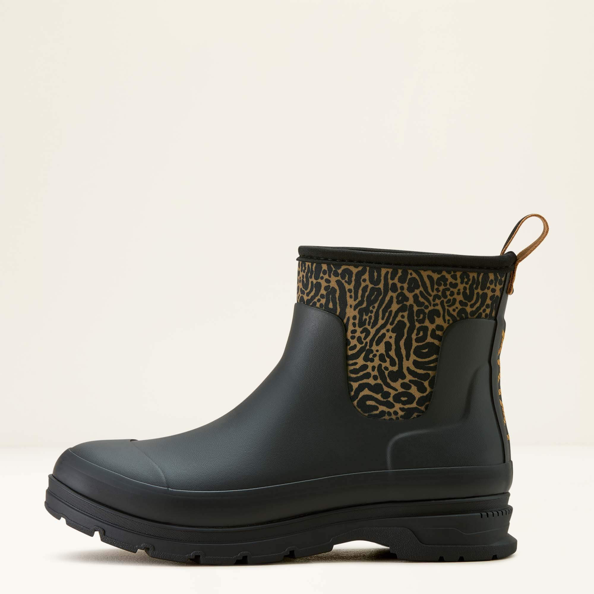 Kelmarsh Shortie Rubber Boot Side - BLACK|OCELOT PRINT