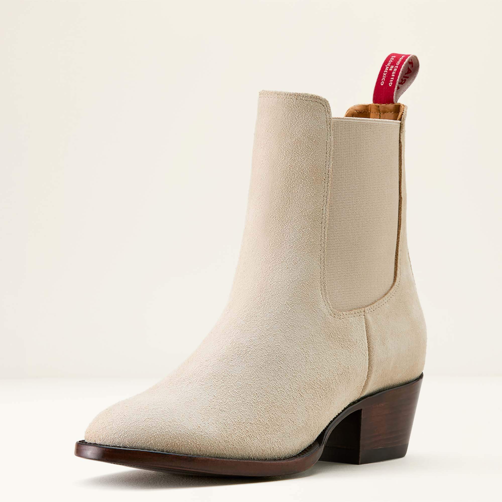 Bench Made Eleanor Almond Toe Chelsea Boot 3-4 Front - LIGHT FAWN SUEDE