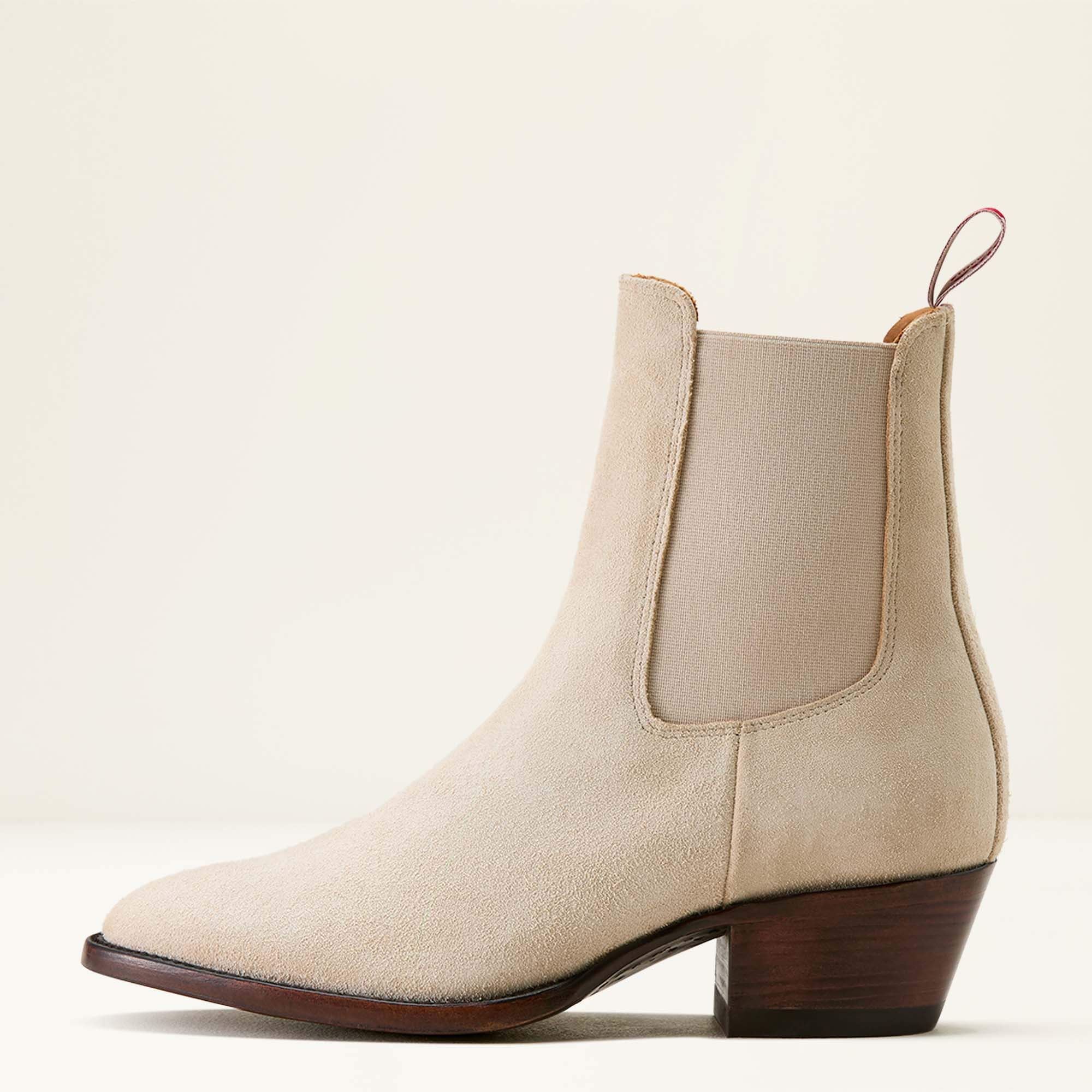 Bench Made Eleanor Almond Toe Chelsea Boot Side - LIGHT FAWN SUEDE
