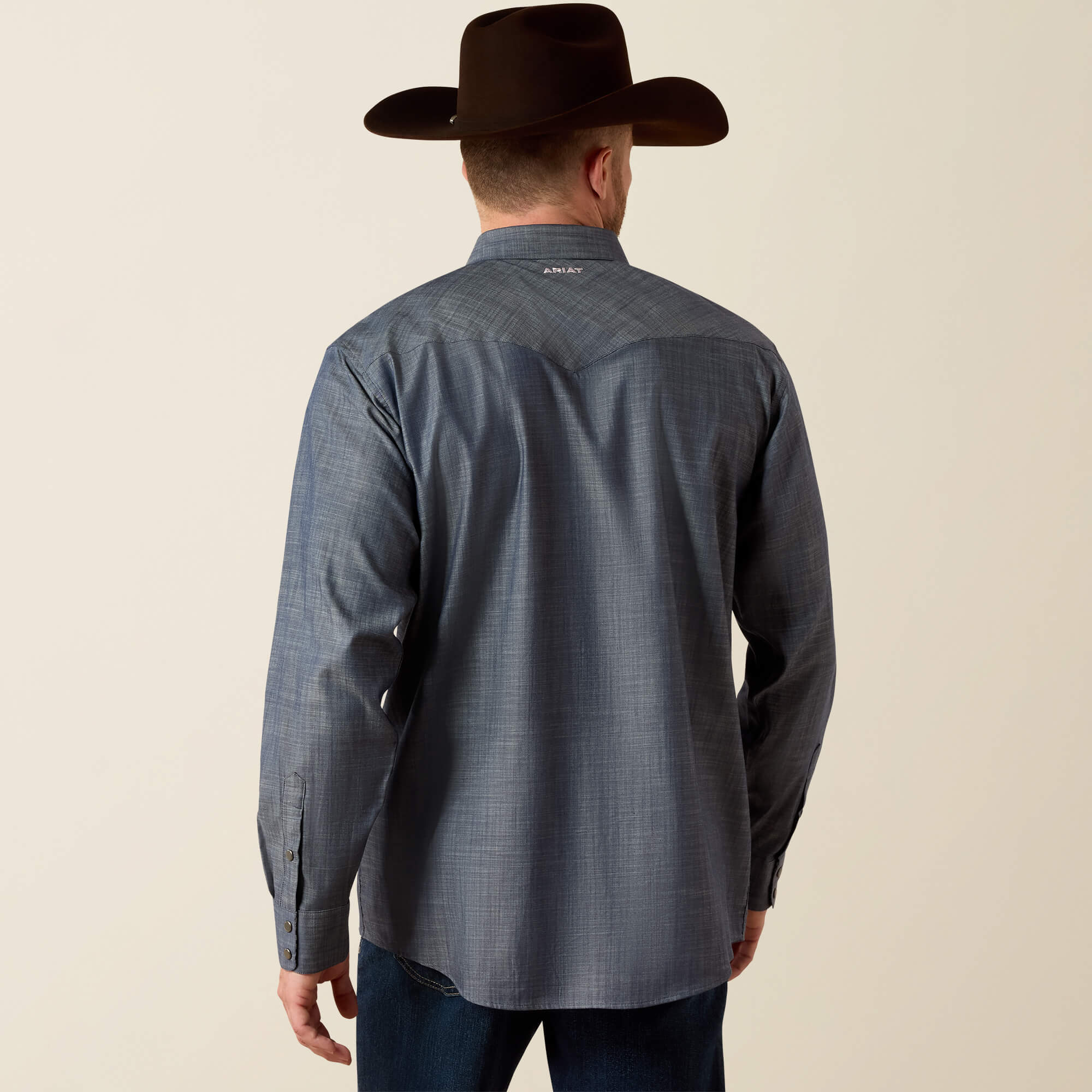 Wrinkle Free Refined Slub Classic Fit Shirt Back - CHAMBRAY BLUE REFINED SLUB