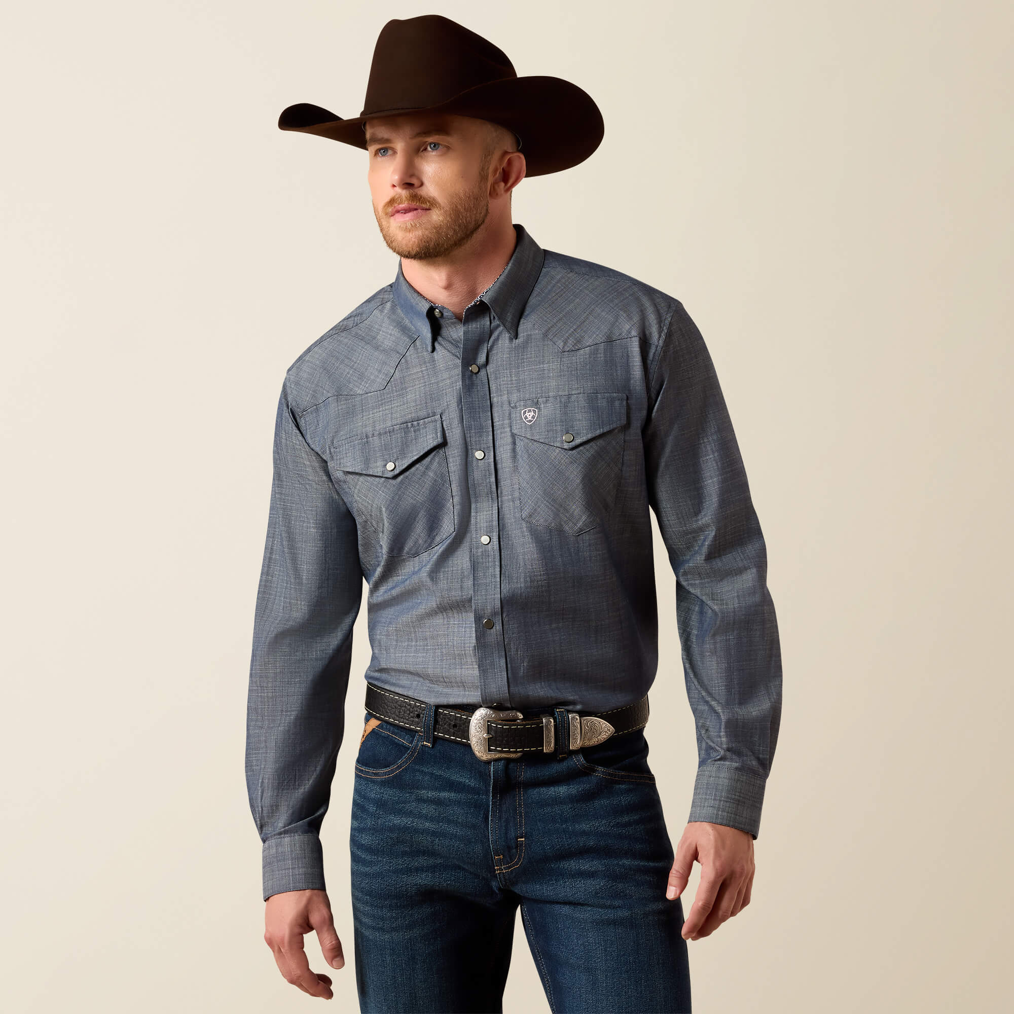 Wrinkle Free Refined Slub Classic Fit Shirt Front - CHAMBRAY BLUE REFINED SLUB