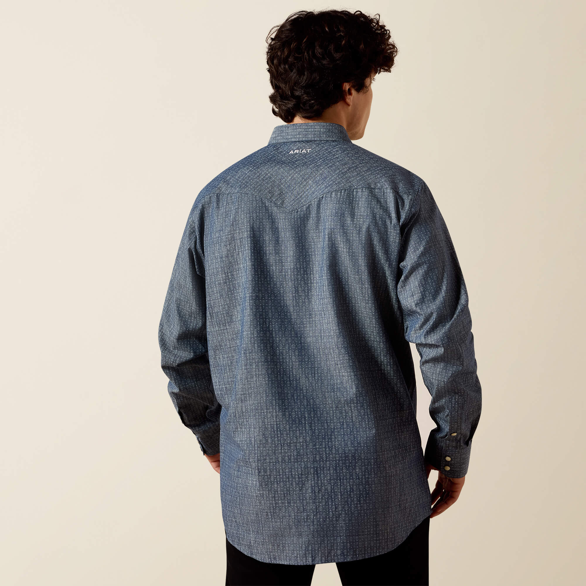 Felipe Fitted Snap Shirt Back - CHAMBRAY BLUE GEO PRINT