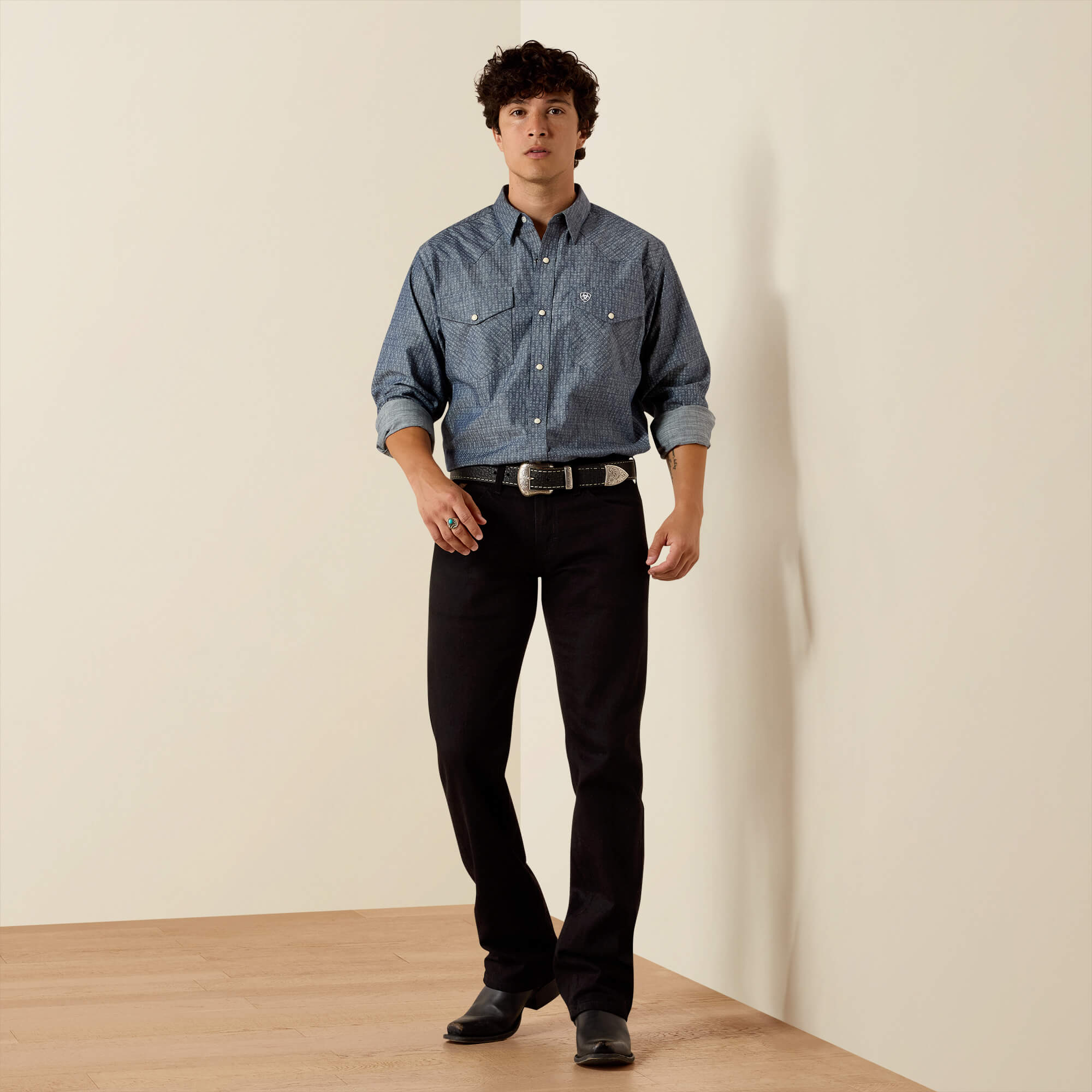Felipe Fitted Snap Shirt Full - CHAMBRAY BLUE GEO PRINT