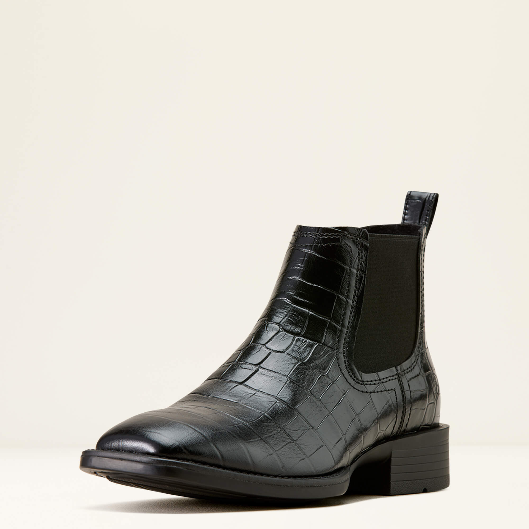 Booker Chelsea Wide Square Toe Western Boot 3-4 Front - BLACK CROC PRINT