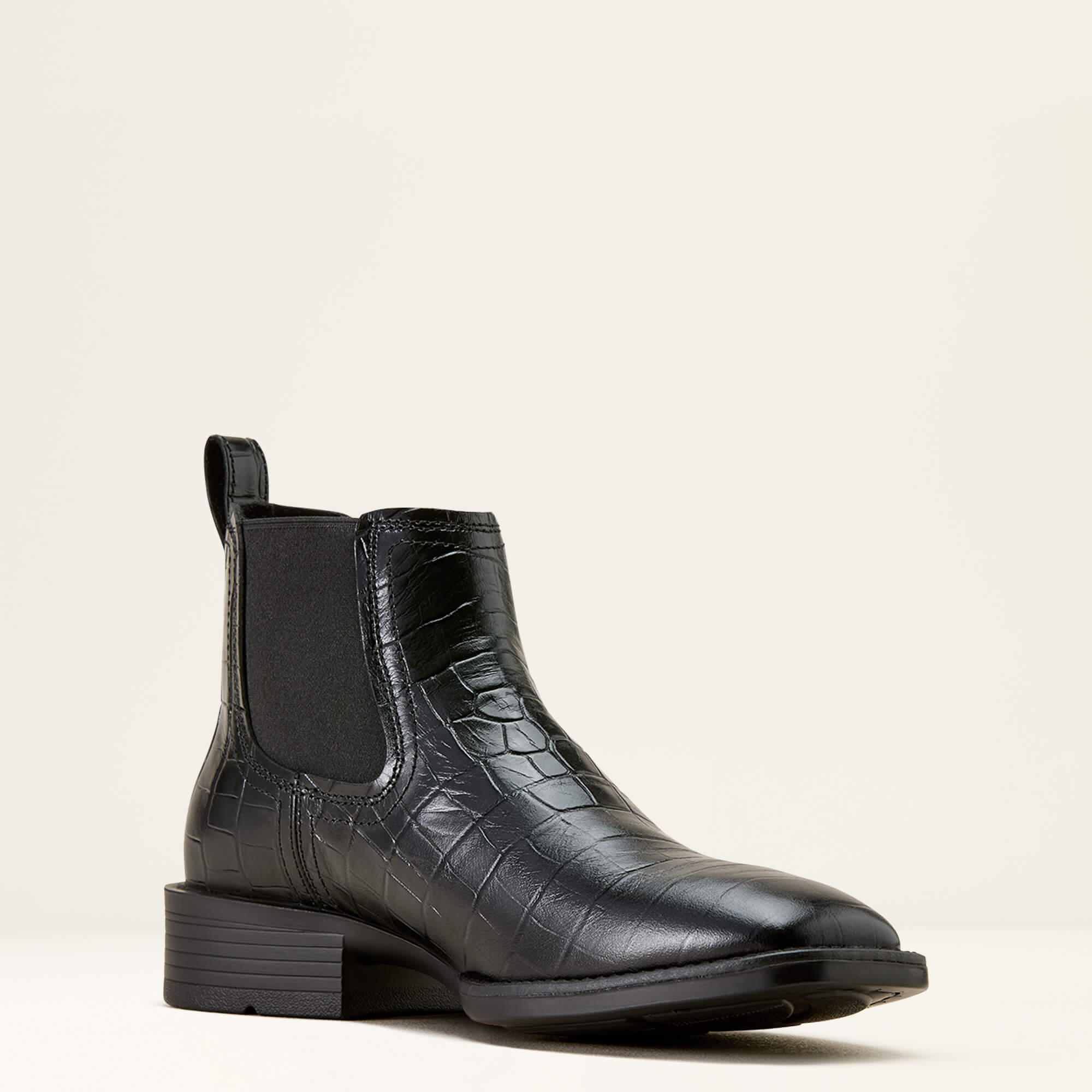 Booker Chelsea Wide Square Toe Western Boot Medial - BLACK CROC PRINT