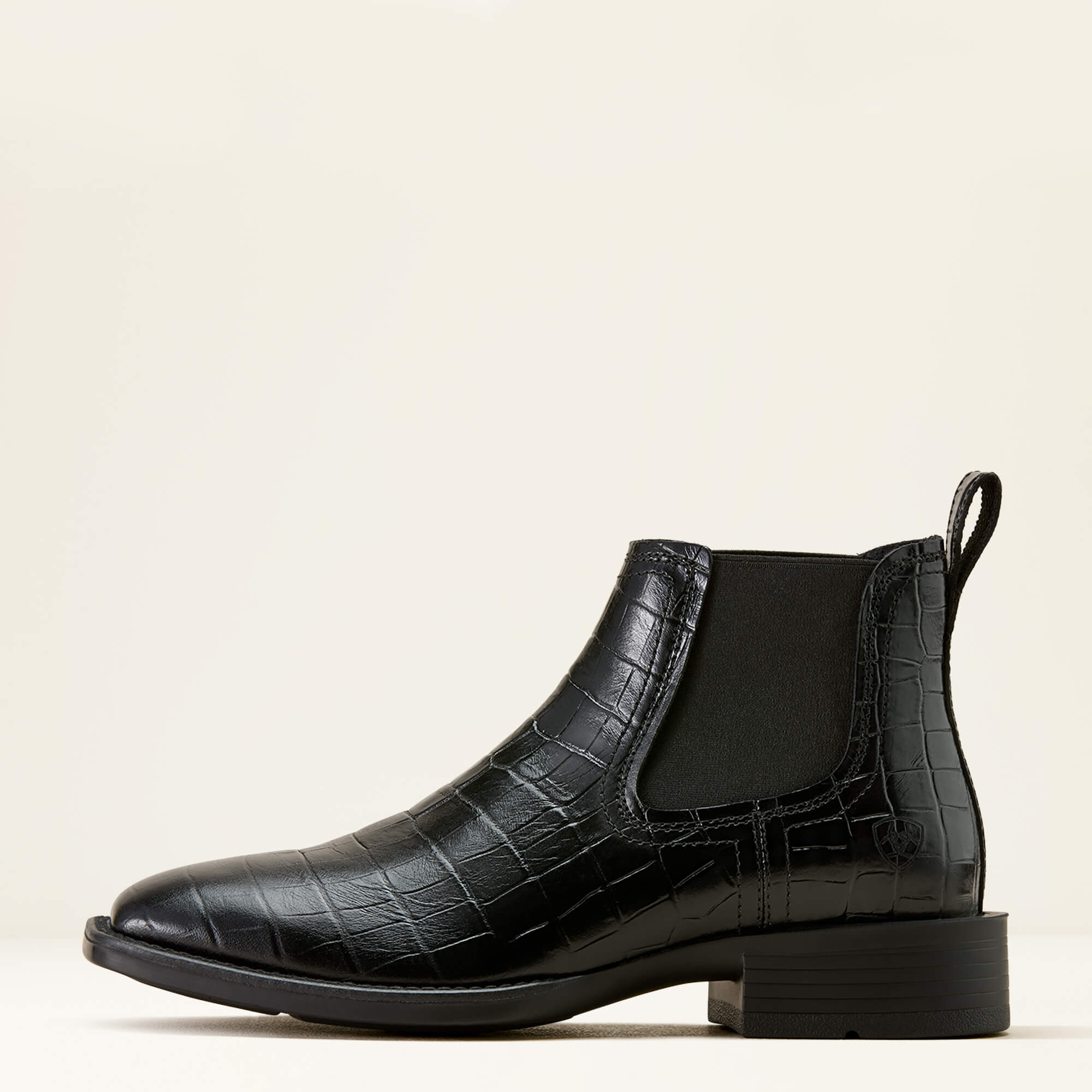 Booker Chelsea Wide Square Toe Western Boot Side - BLACK CROC PRINT