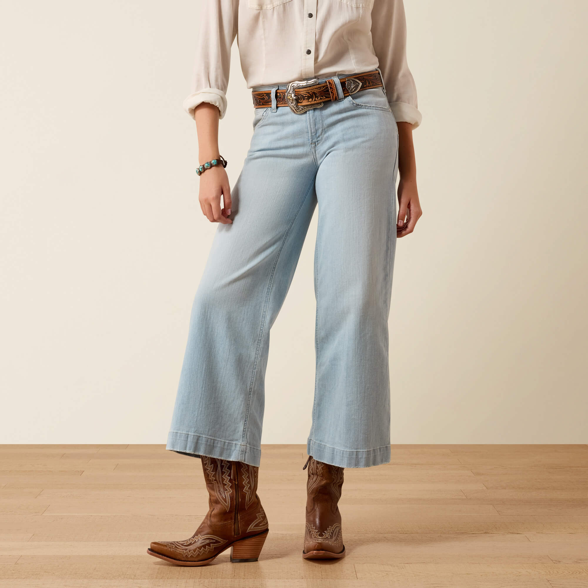 Perfect Rise Clare Wide Leg Crop Jeans Front - CLAREMONT