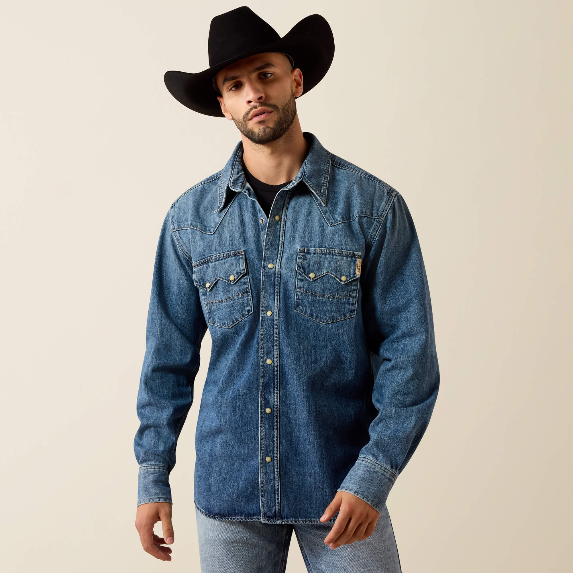 Sawtooth Denim Retro Fit Shirt Front - RUSTY