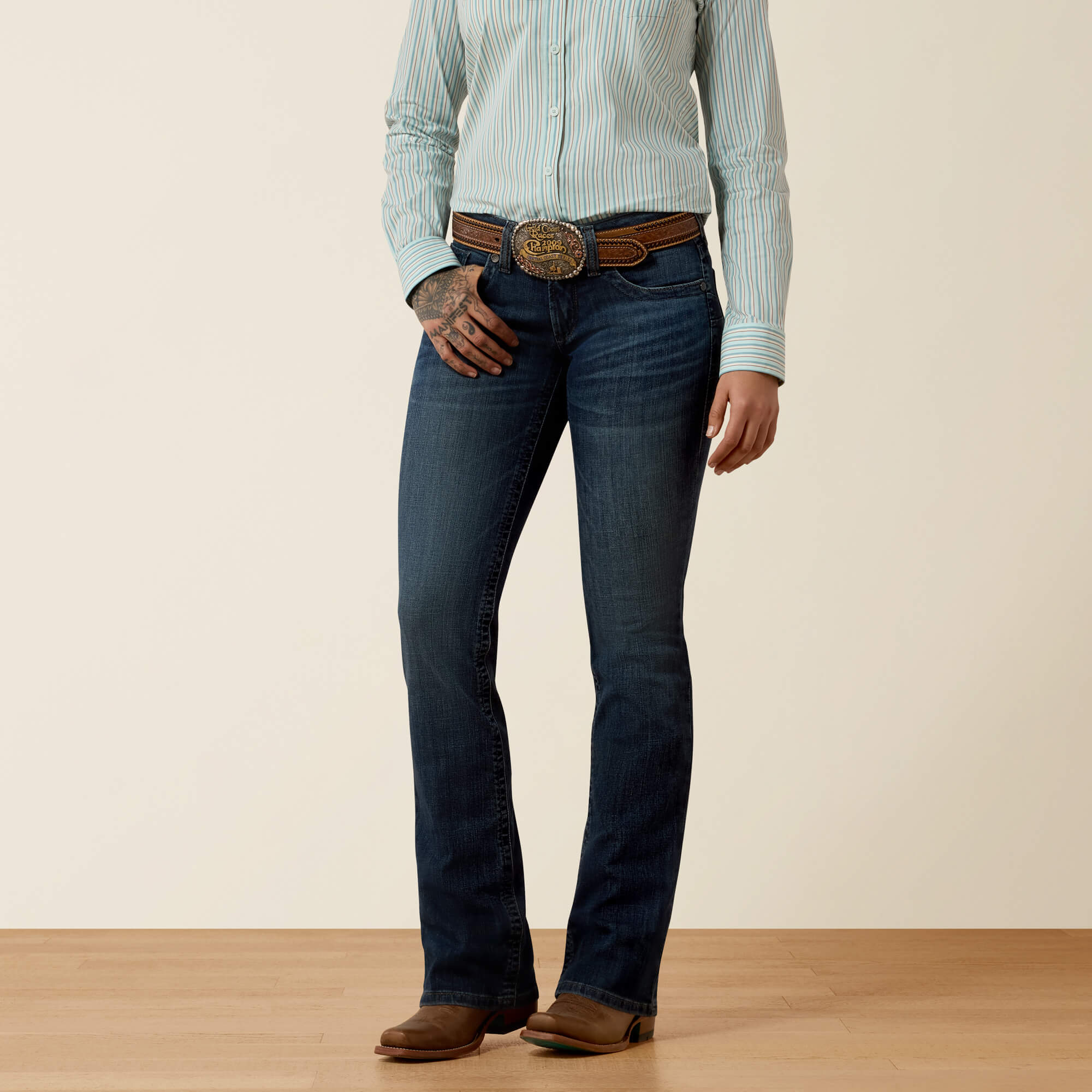 Mid Rise Luisa Boot Cut Jeans Front - PASADENA