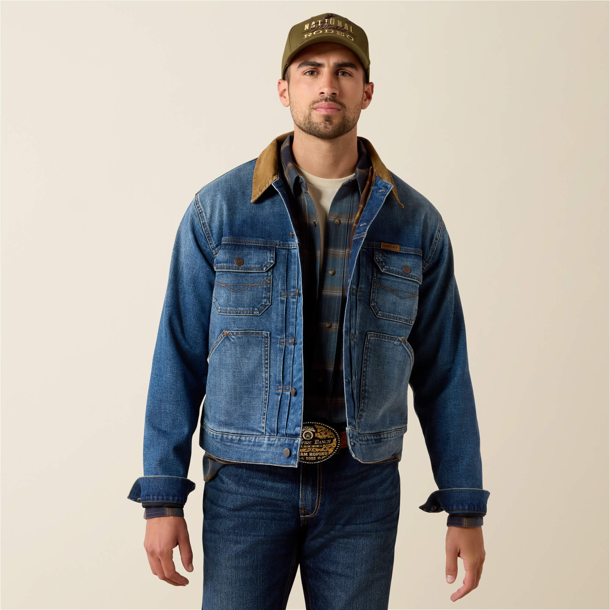 Flannel Lined Trucker Jacket Front - NATE