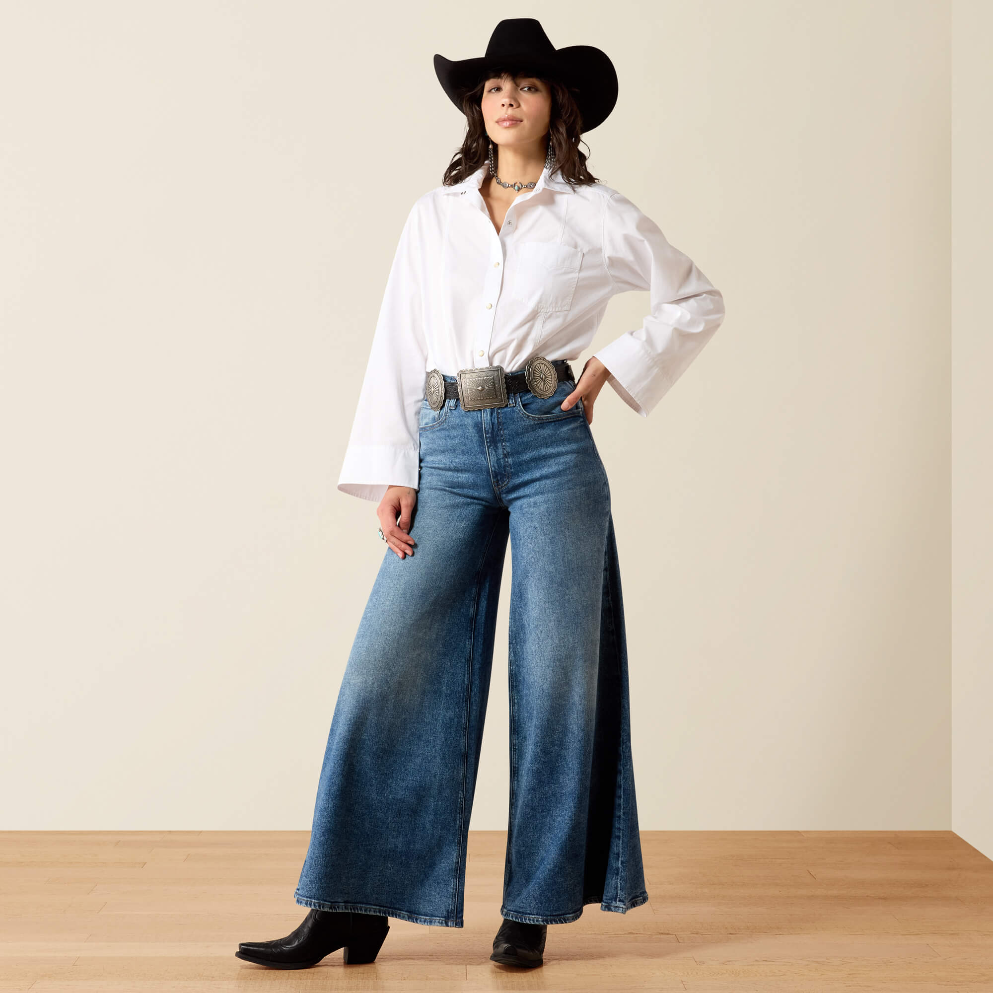 Ultra High Rise Iris Super Wide Leg Jeans Full - MORAINE