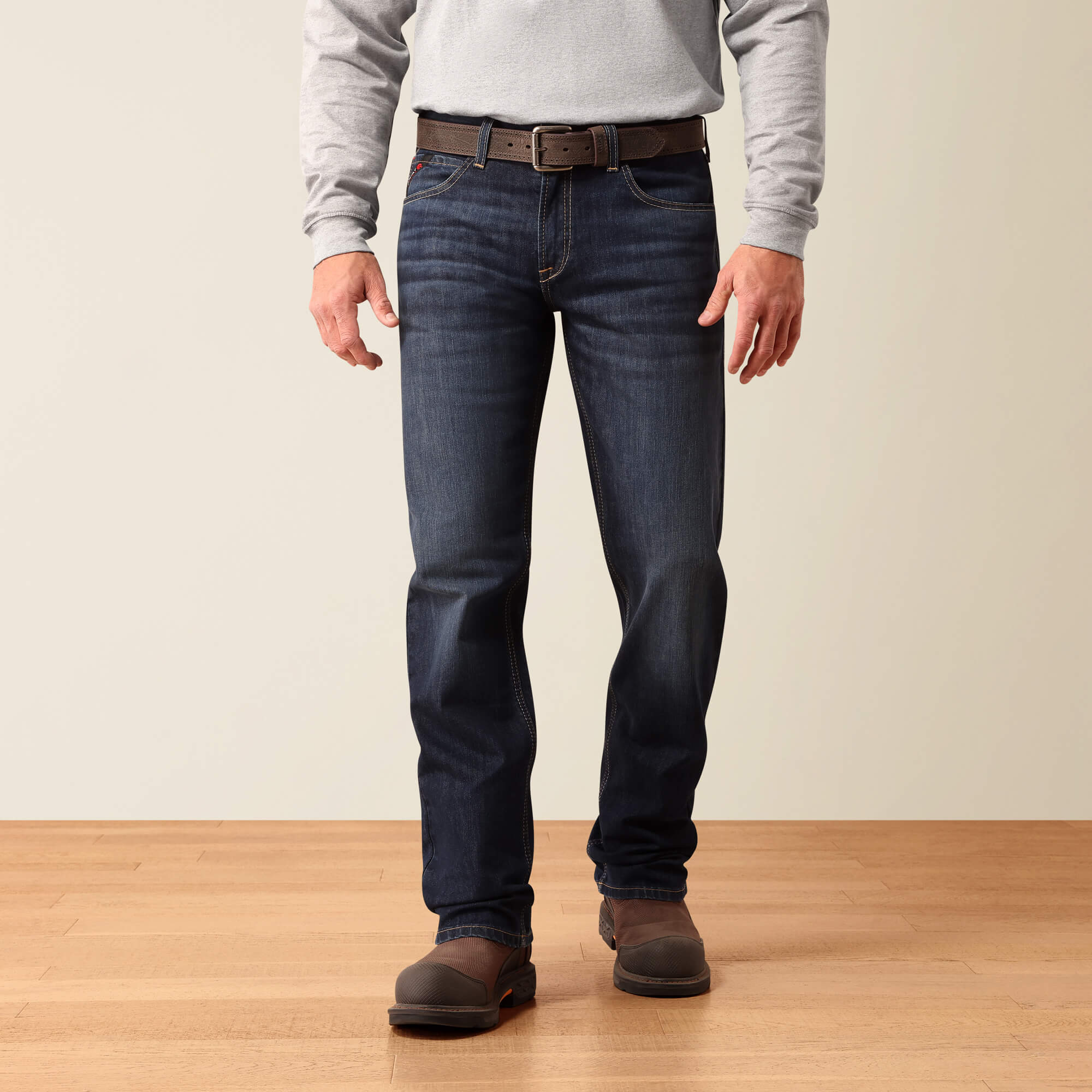 FR M2 Traditional Relaxed Basic DuraStretch Boot Cut Jeans Front - WOODLAKE