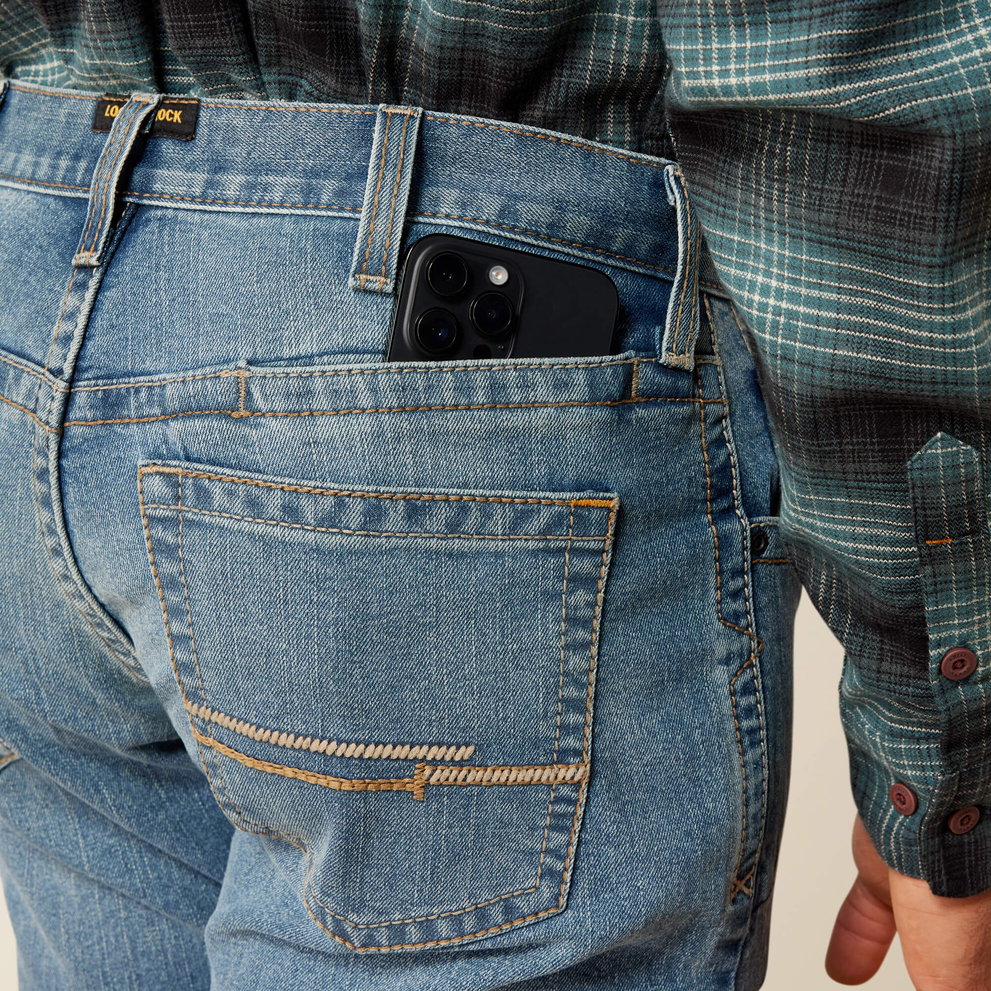 Rebar M2 Traditional Relaxed Rail DuraStretch Boot Cut Jeans Back - EDGEWOOD