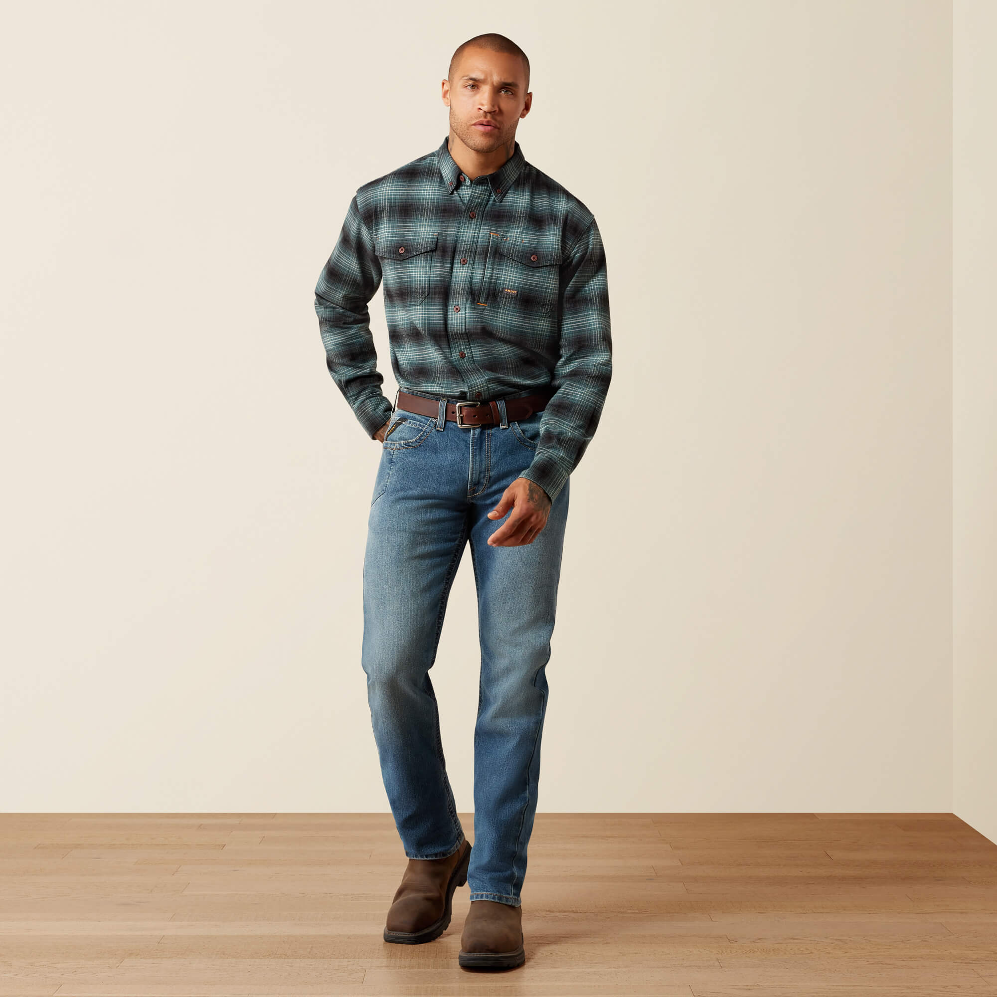 Rebar M2 Traditional Relaxed Rail DuraStretch Boot Cut Jeans Full - EDGEWOOD
