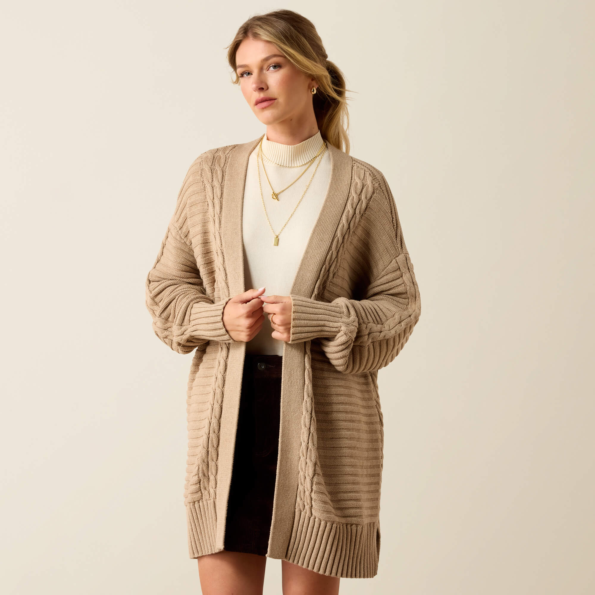 Somerford Cardigan Front - DARK OATMEAL