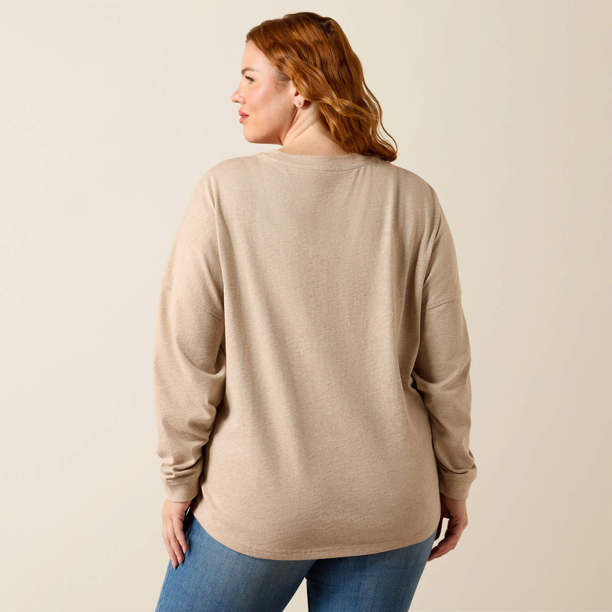 Canvas Oversized Long Sleeve T-Shirt Back Plus - OATMEAL HEATHER
