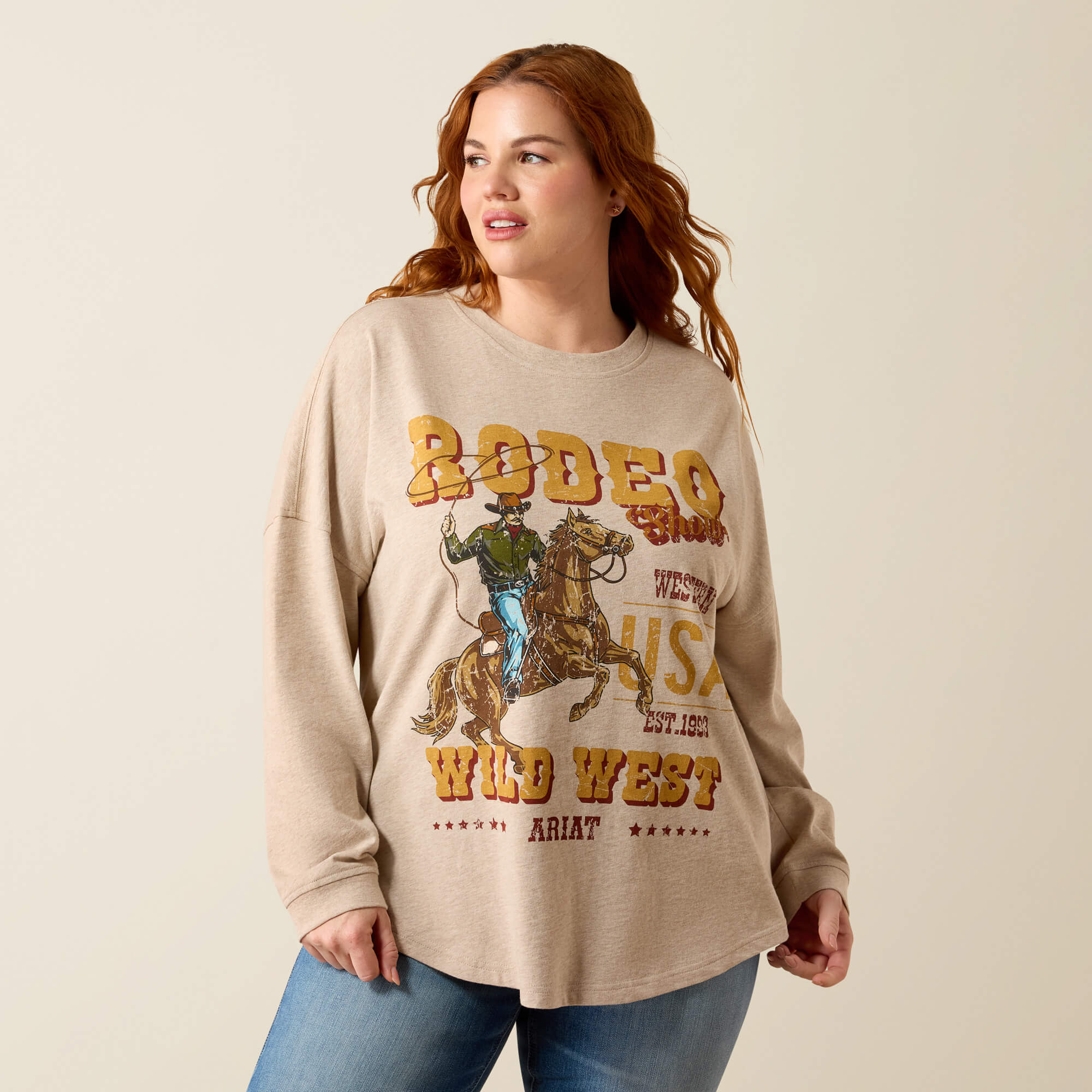 Canvas Oversized Long Sleeve T-Shirt Front Plus - OATMEAL HEATHER