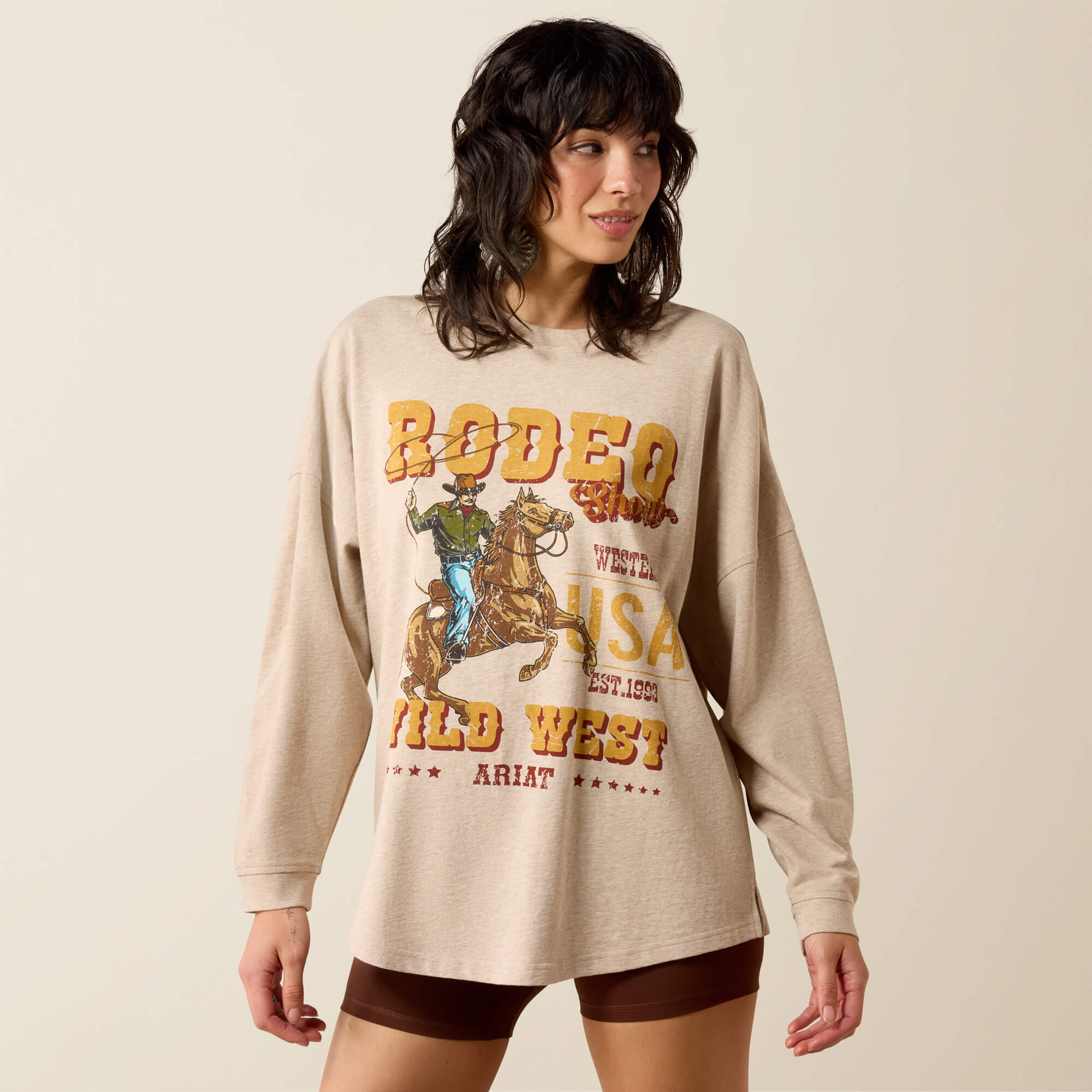 Canvas Oversized Long Sleeve T-Shirt Front - OATMEAL HEATHER