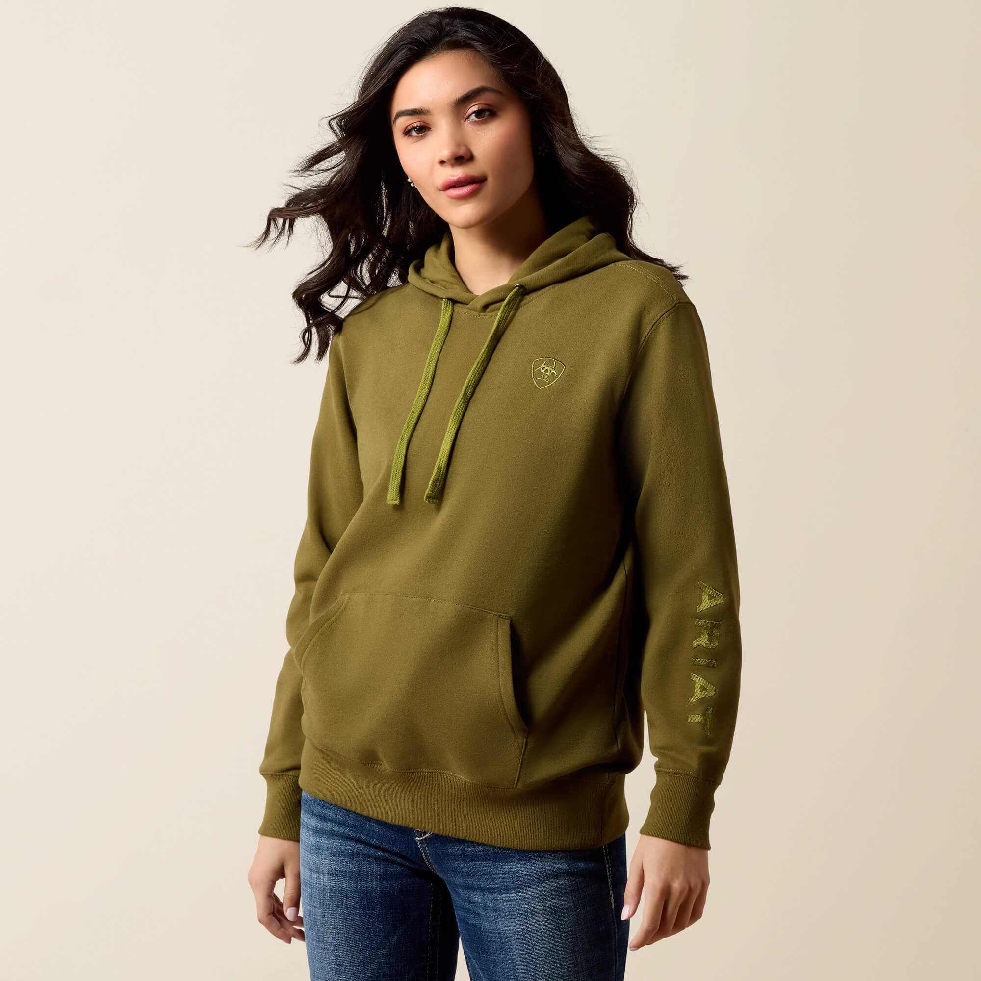 Ariat Logo 2.0 Hoodie Front - MOSS GREEN