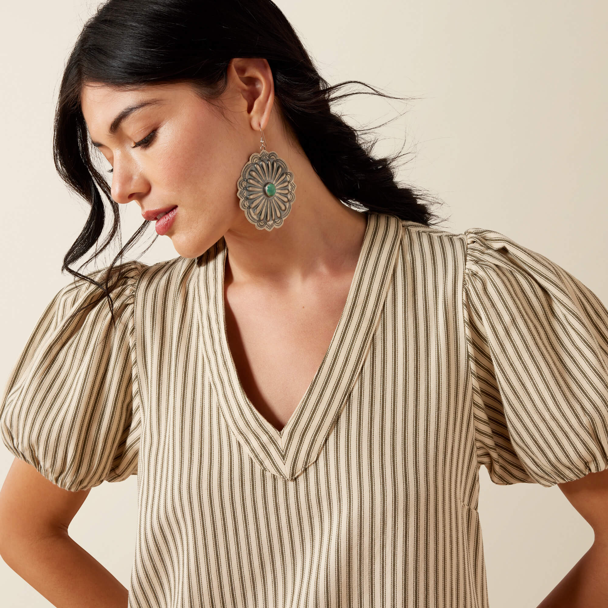 Blair Dress 02 - PARCHMENT|IVY GREEN STRIPE