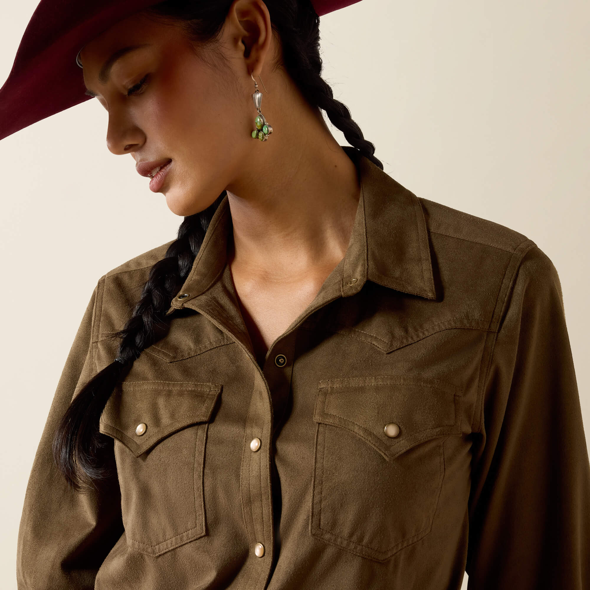 Autumn Drift Western Snap Shirt 02 - OLIVE SUEDE