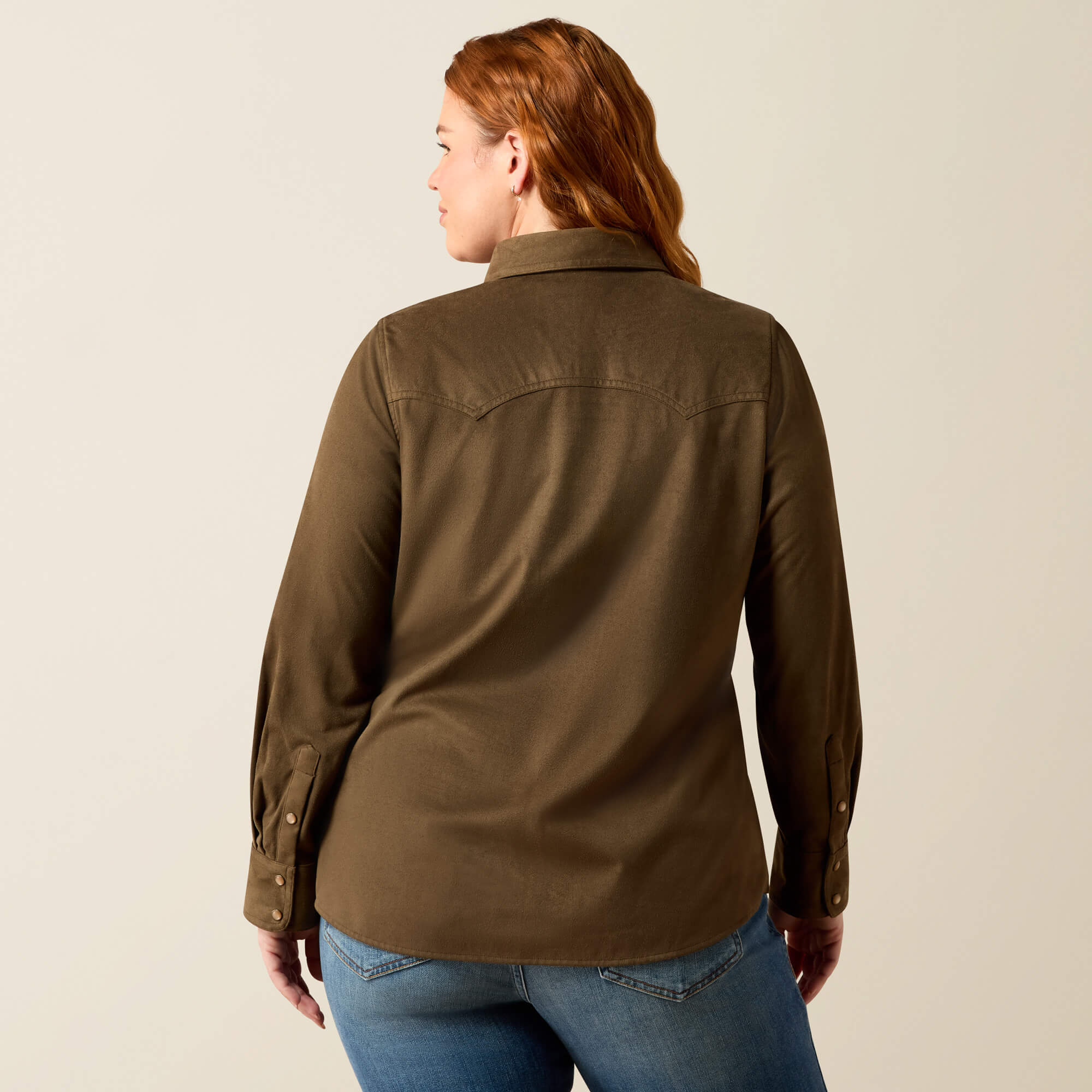 Autumn Drift Western Snap Shirt Back Plus - OLIVE SUEDE