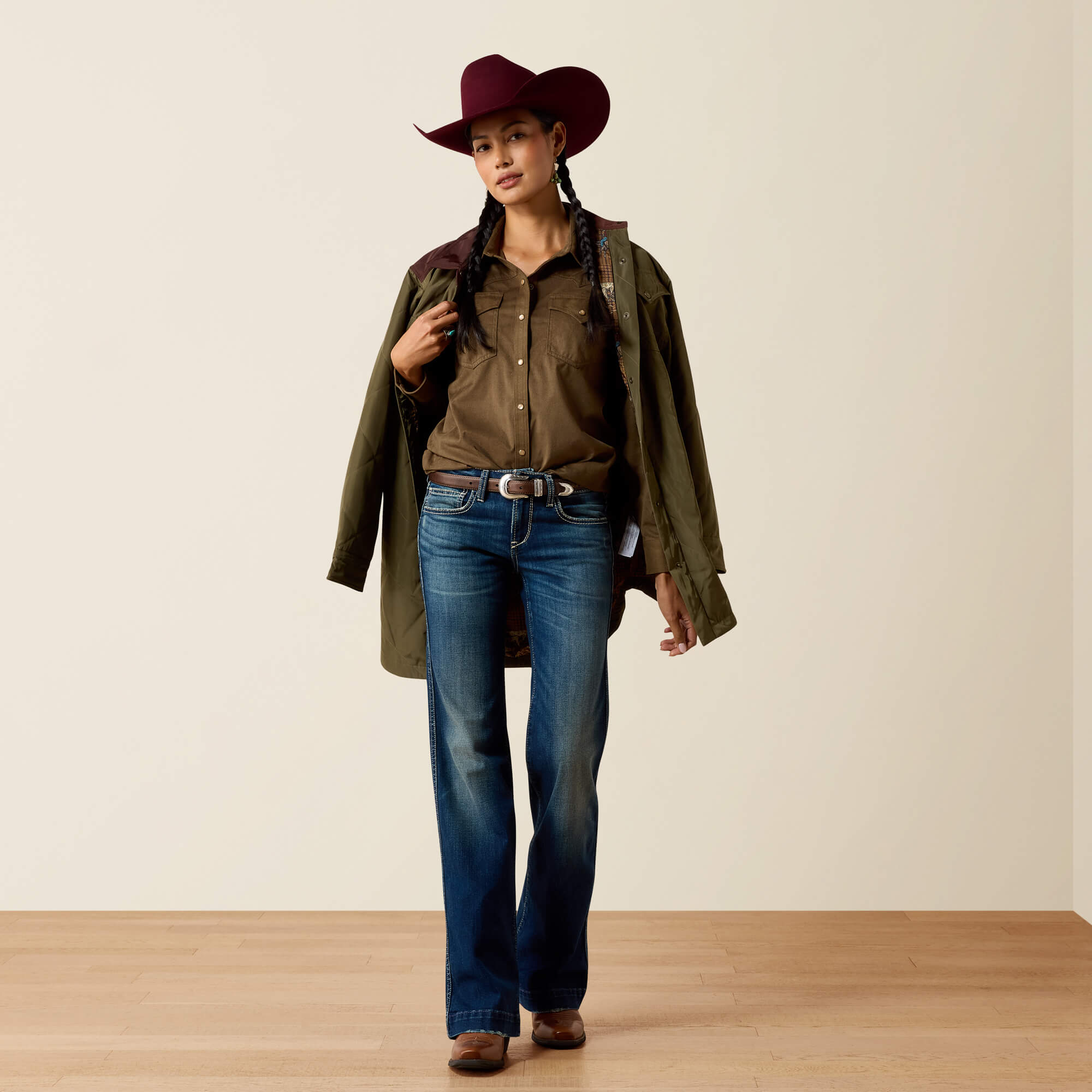 Autumn Drift Western Snap Shirt Full - OLIVE SUEDE
