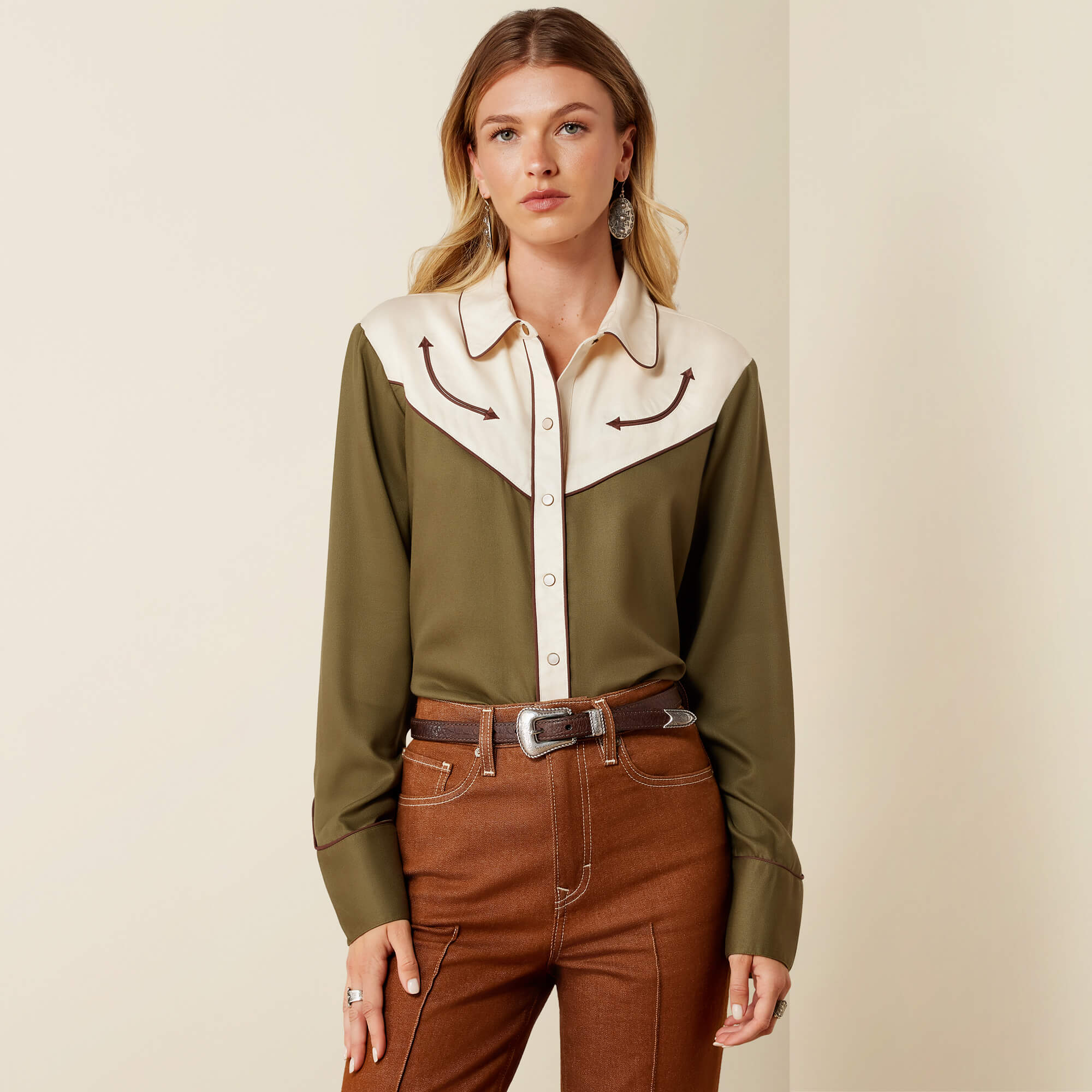 Bellamy Snap Shirt Front - IVY GREEN|PARCHMENT