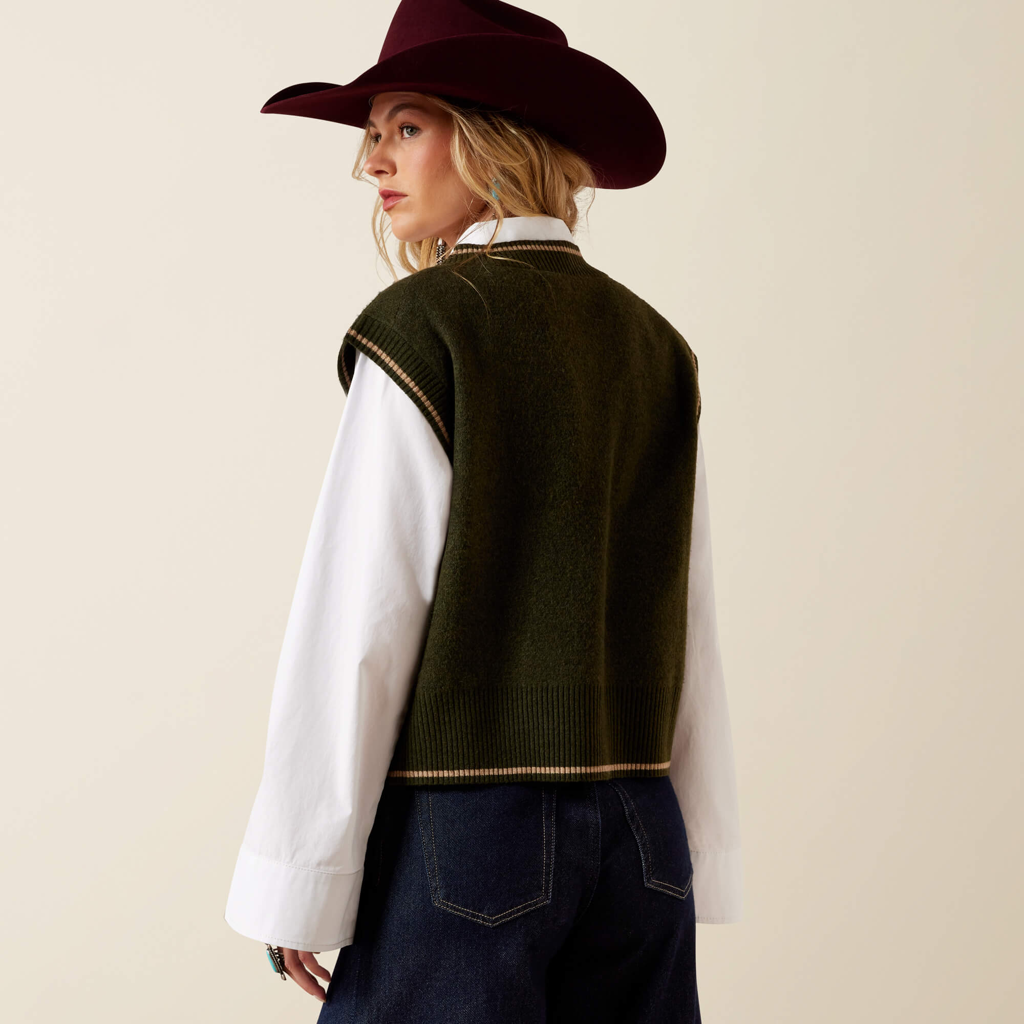 Wichita Sweater Vest Back - IVY GREEN