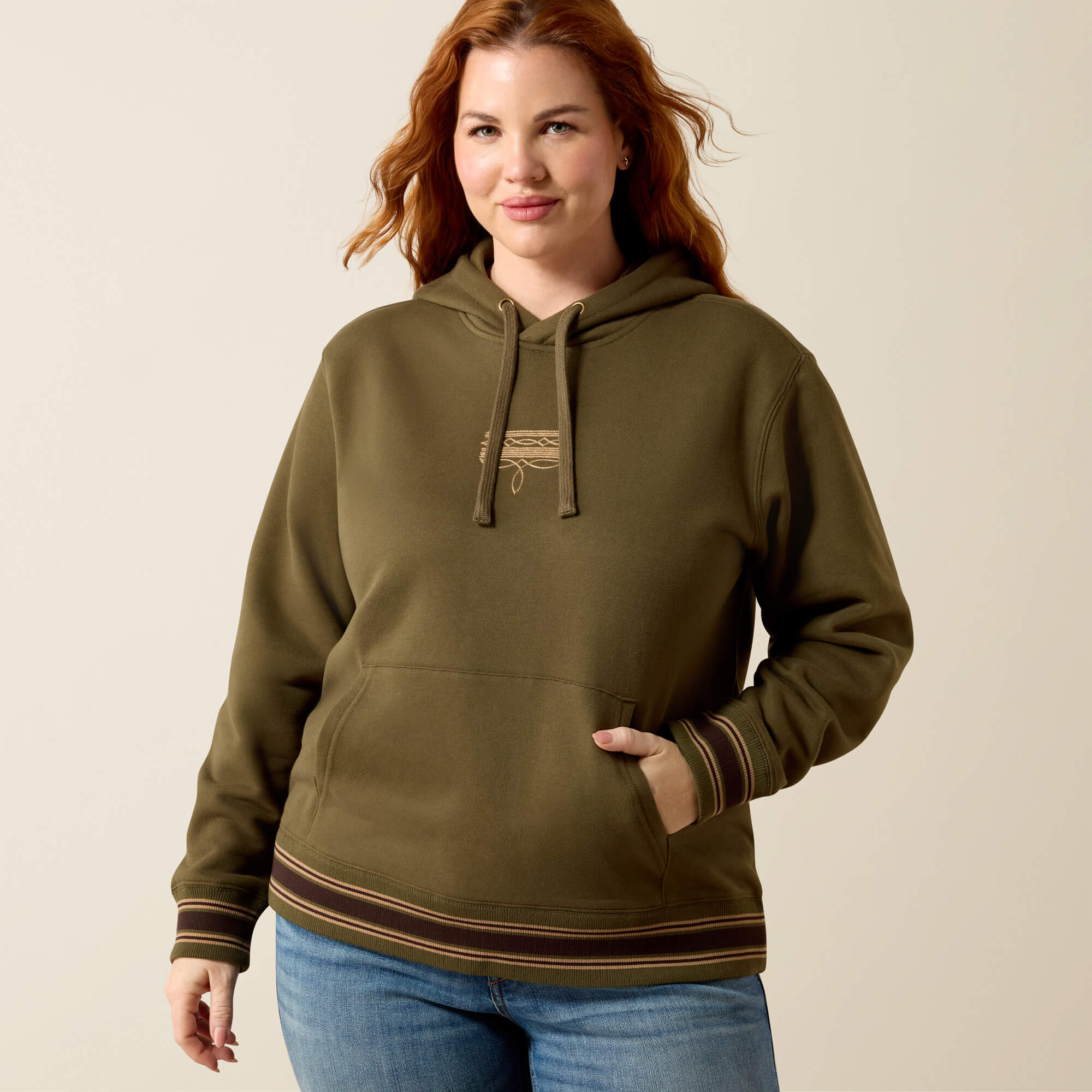 Threaded Through Hoodie Front Plus - IVY GREEN