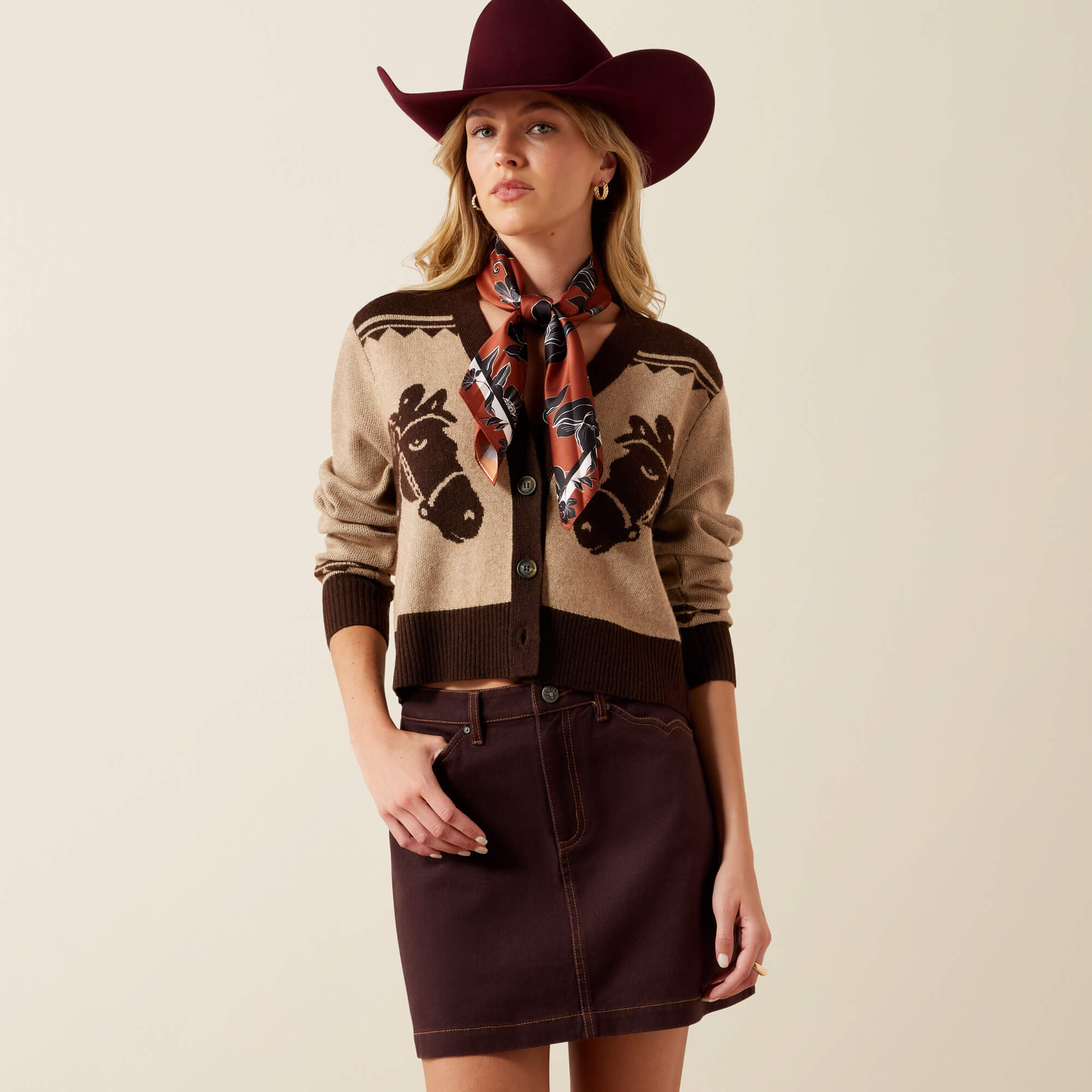 Colter Cardigan Front - TIGER'S EYE|CHICORY COFFEE