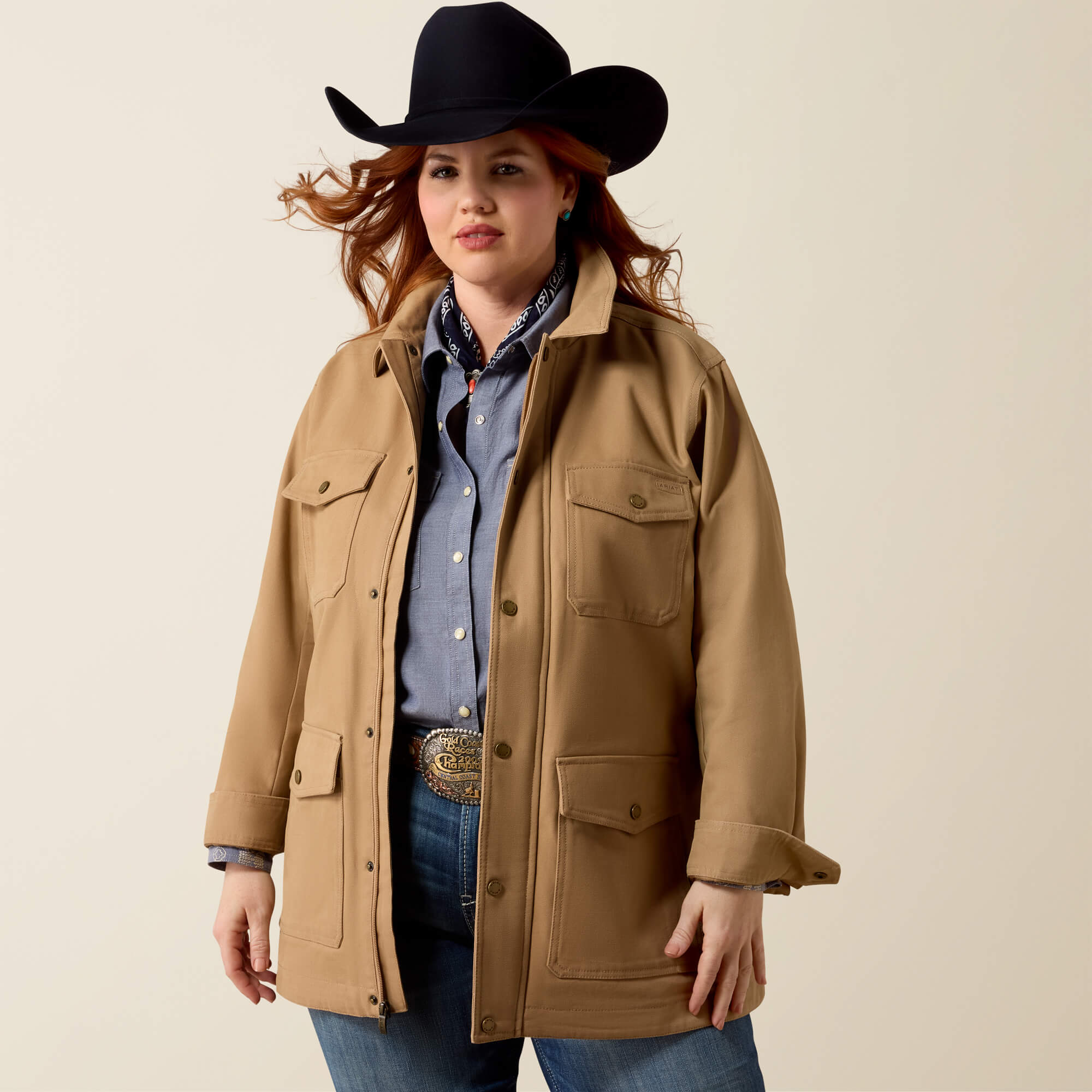 Western Canvas Chore Jacket Front Plus - TIGER'S EYE