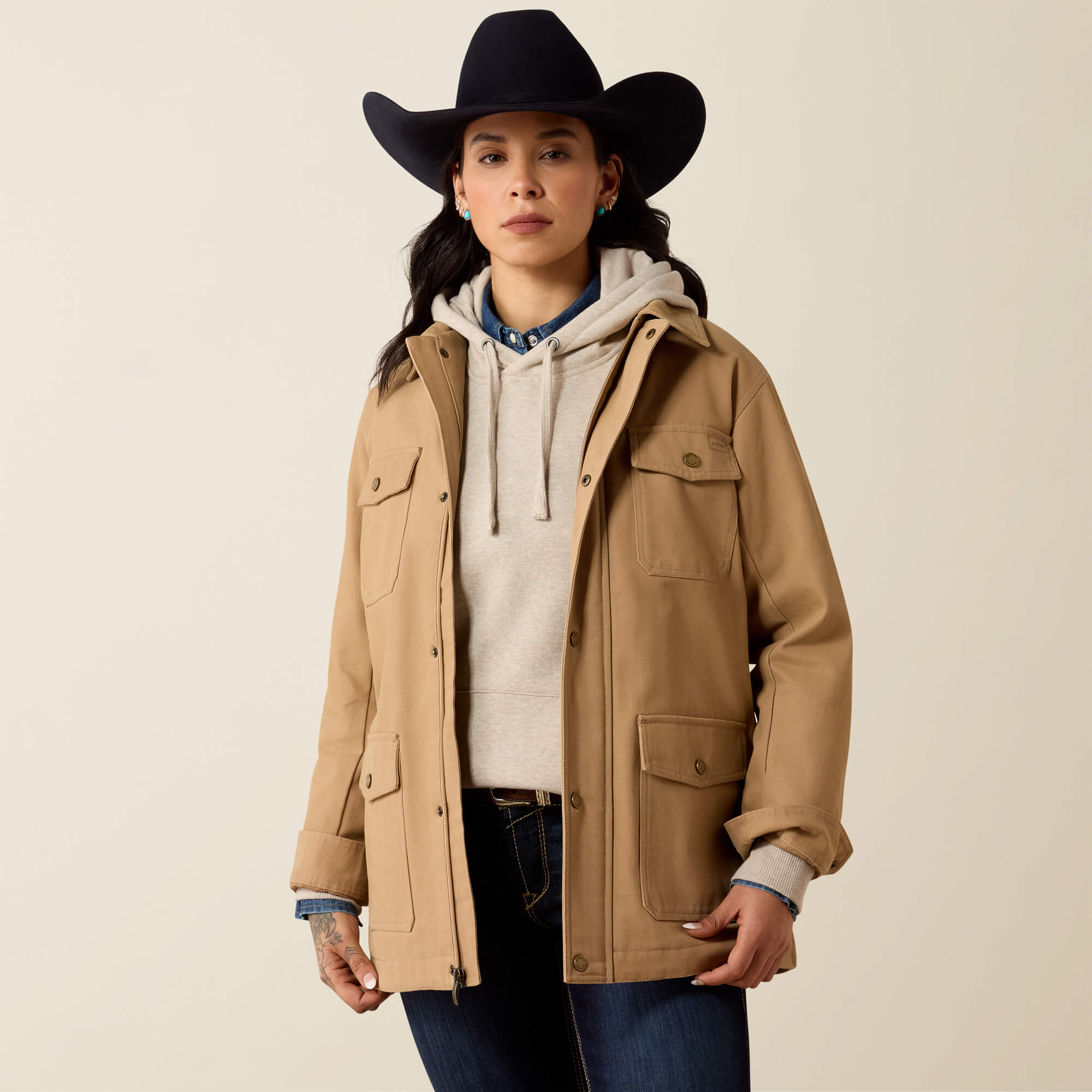 Western Canvas Chore Jacket Front - TIGER'S EYE