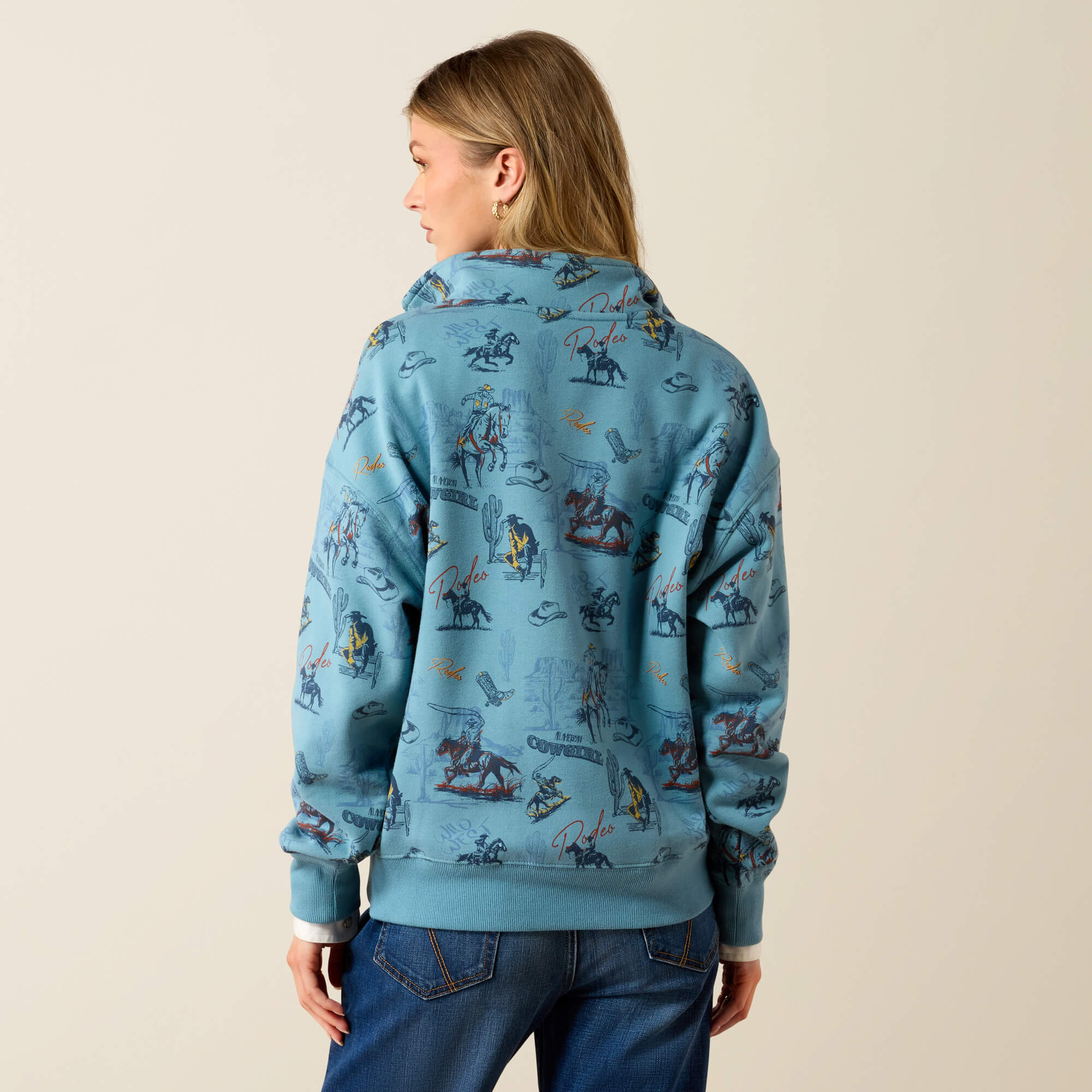 Painted 1/2 Zip Sweatshirt Back - RETRO RODEO