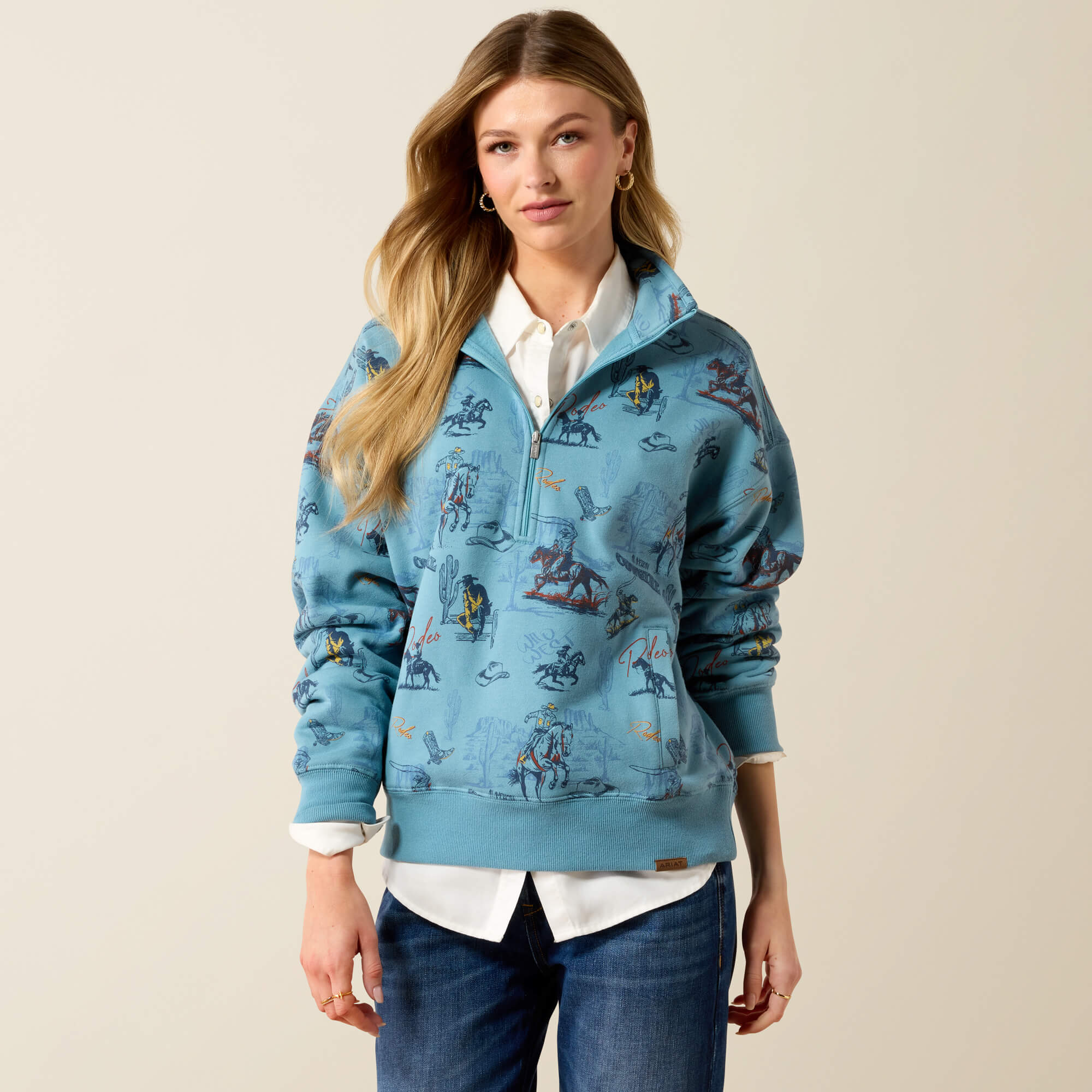 Painted 1/2 Zip Sweatshirt Front - RETRO RODEO
