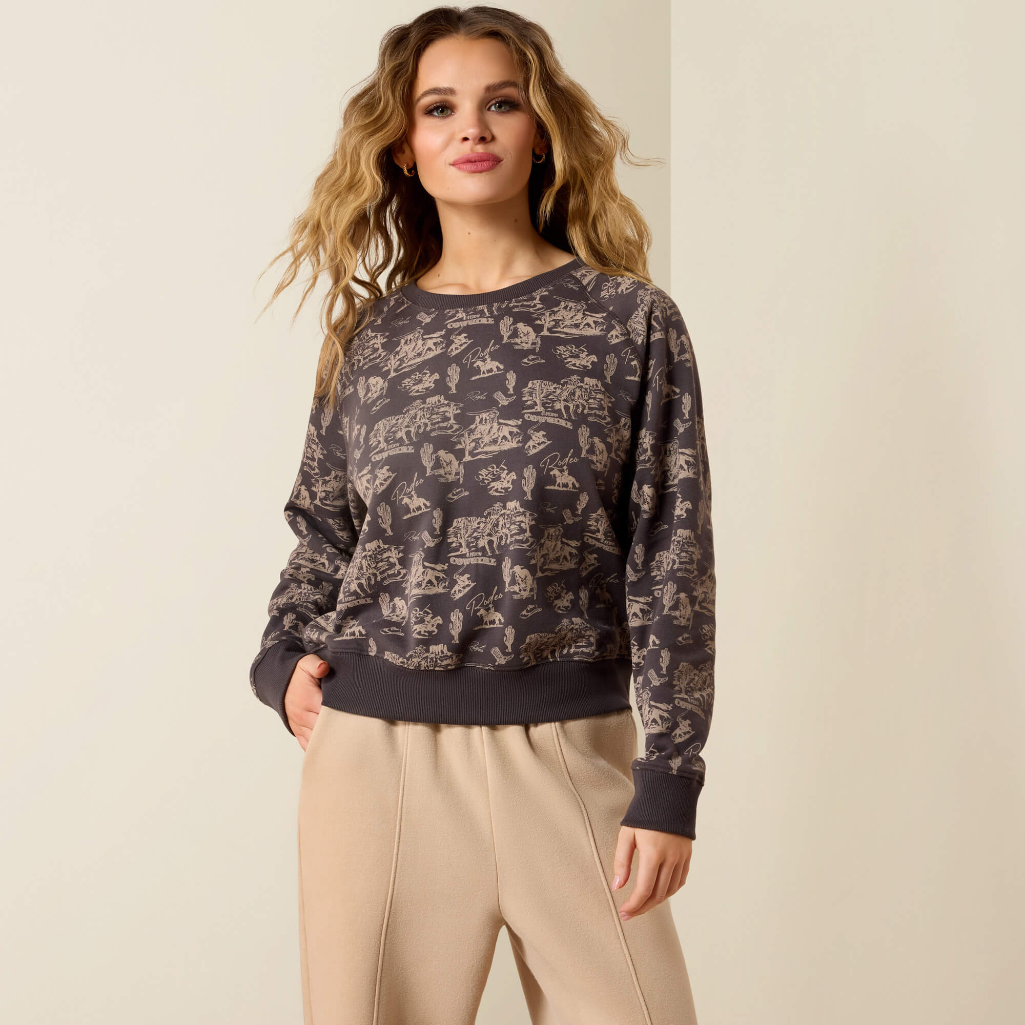 Essential Crew Sweatshirt Front - RETRO RODEO CARBON COPY