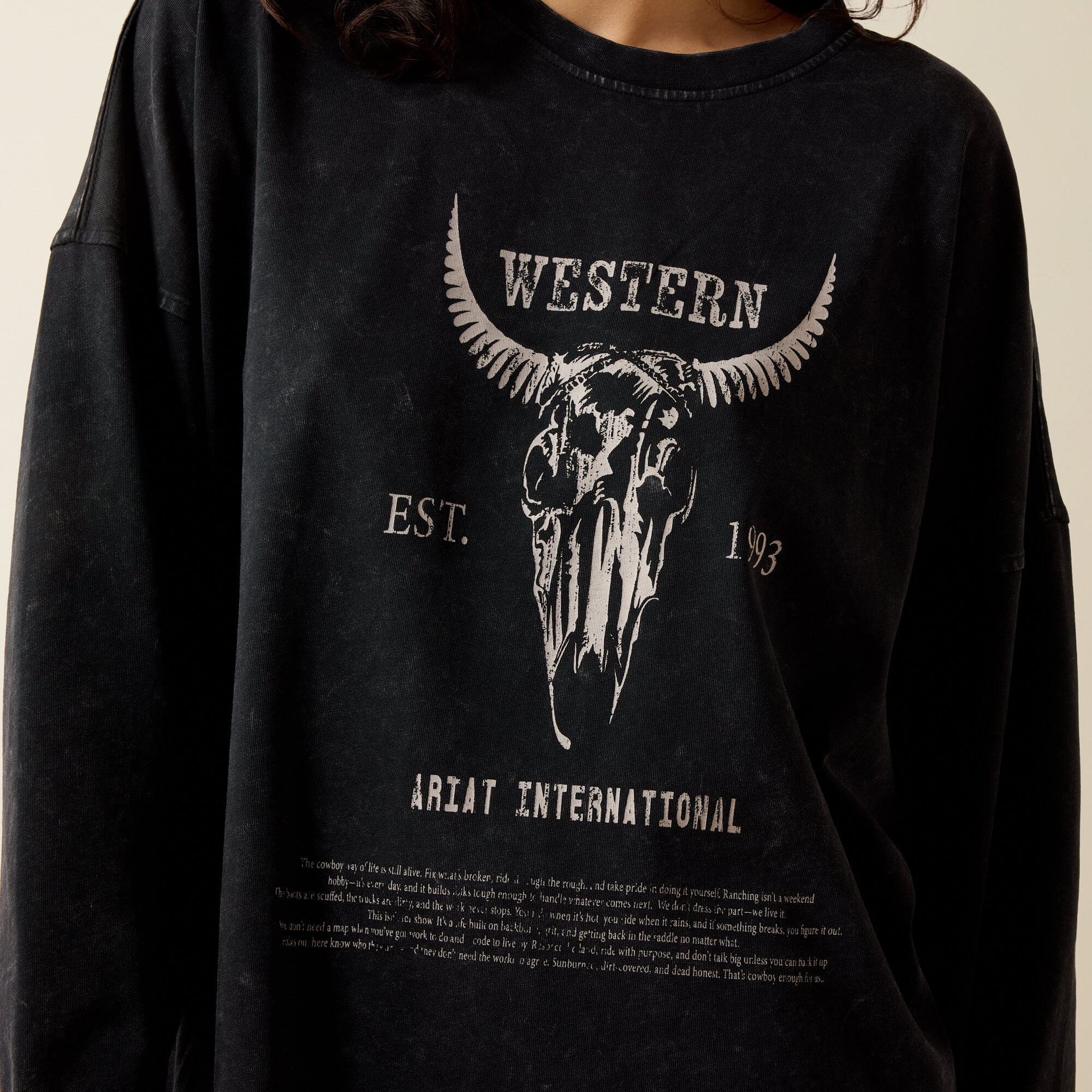 Canvas Oversized Long Sleeve T-Shirt 01 - BLACK ACID WASH