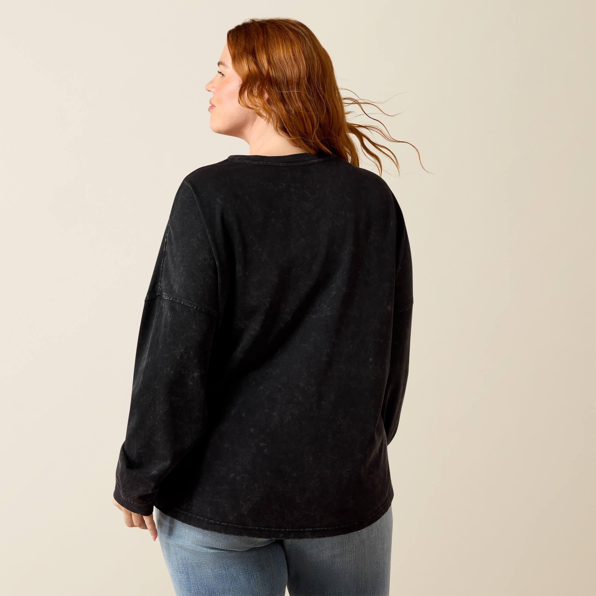 Canvas Oversized Long Sleeve T-Shirt Back Plus - BLACK ACID WASH