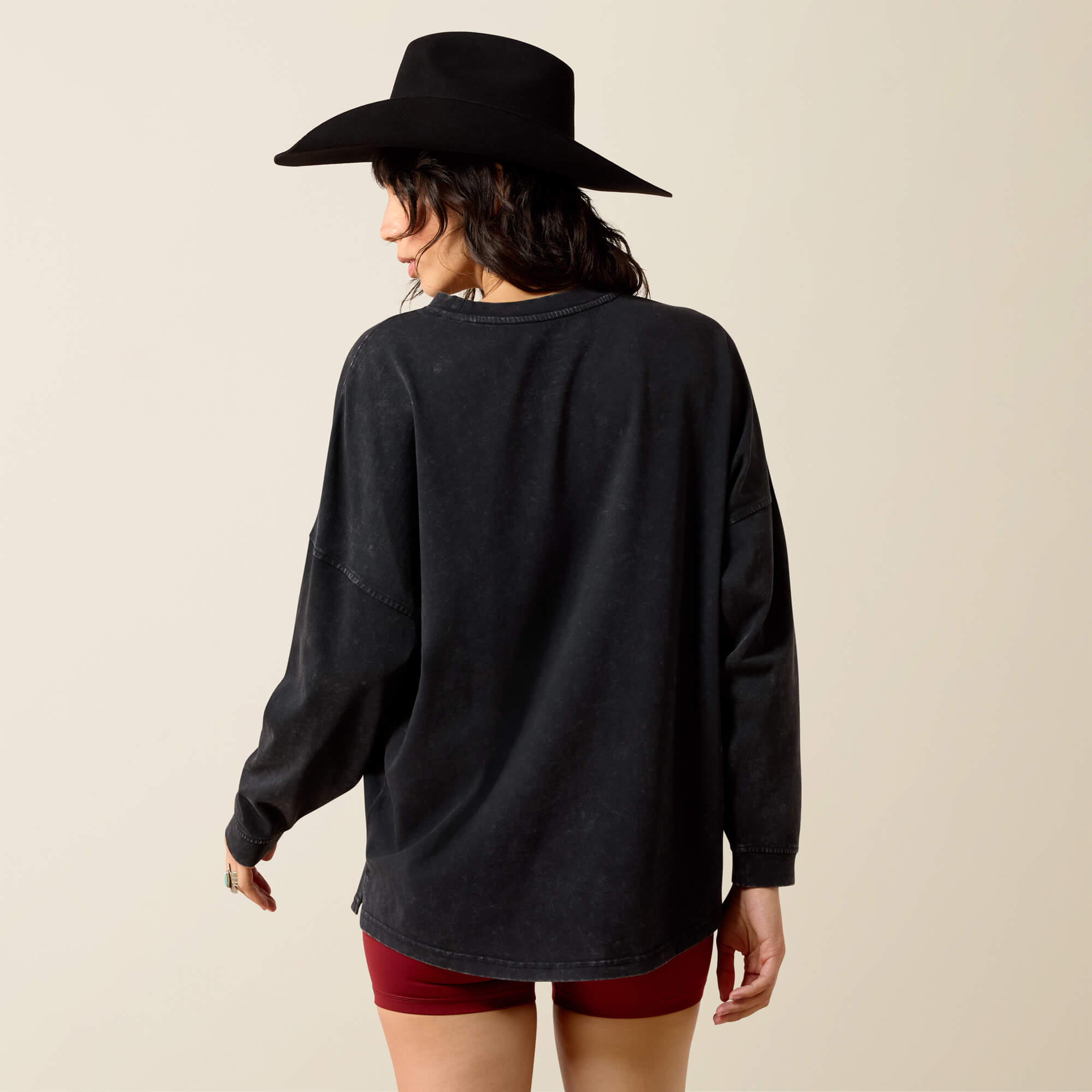 Canvas Oversized Long Sleeve T-Shirt Back - BLACK ACID WASH