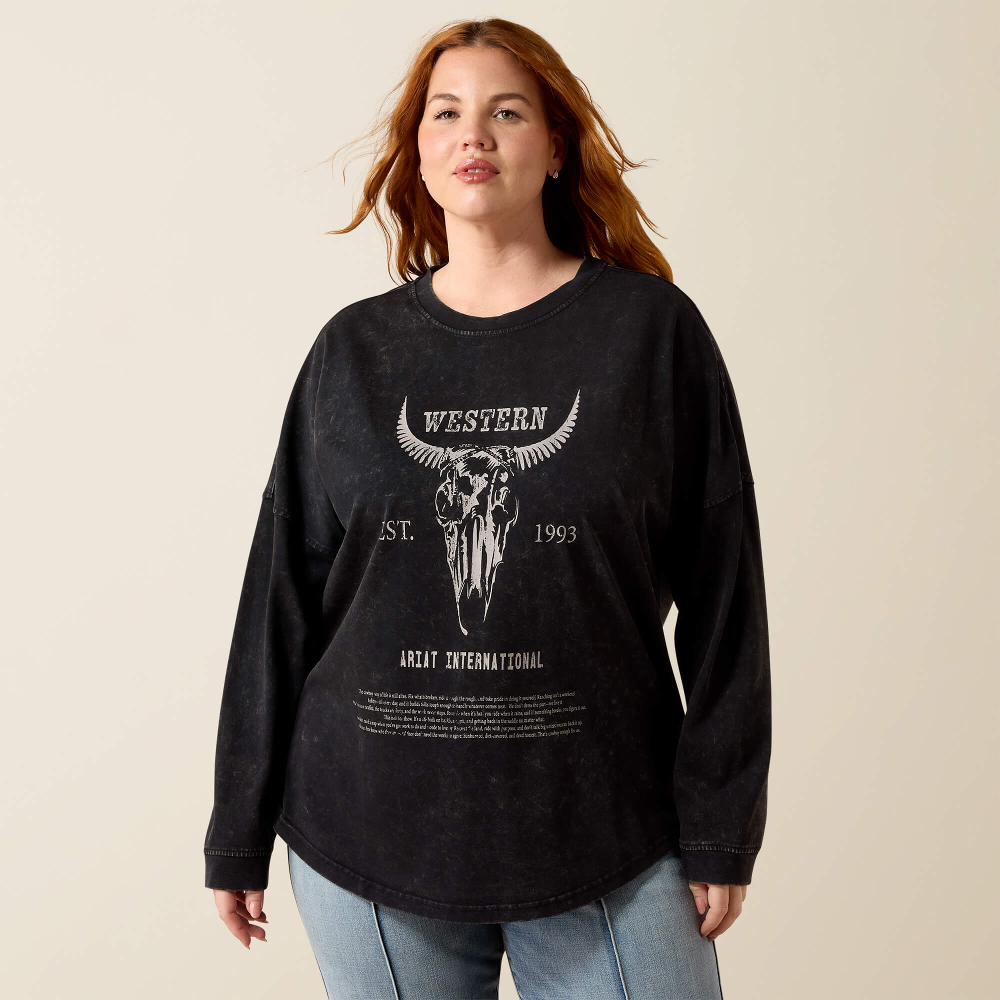 Canvas Oversized Long Sleeve T-Shirt Front Plus - BLACK ACID WASH