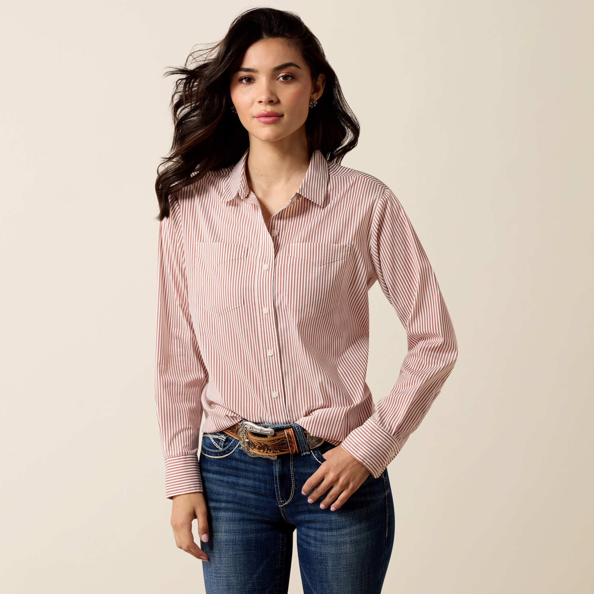 Everything Shirt Front - BURNT HENNA STRIPE