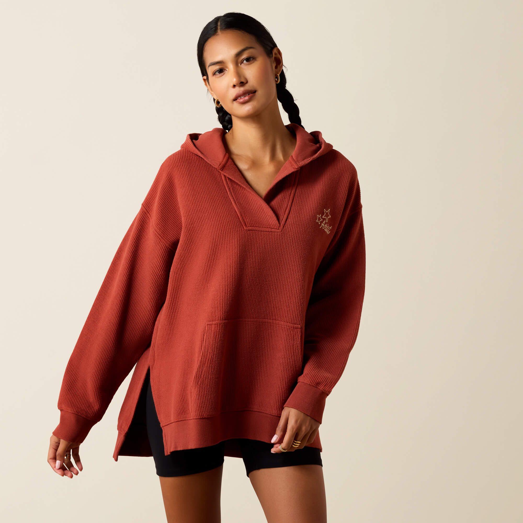 Valencia Hoodie Front - BURNT HENNA